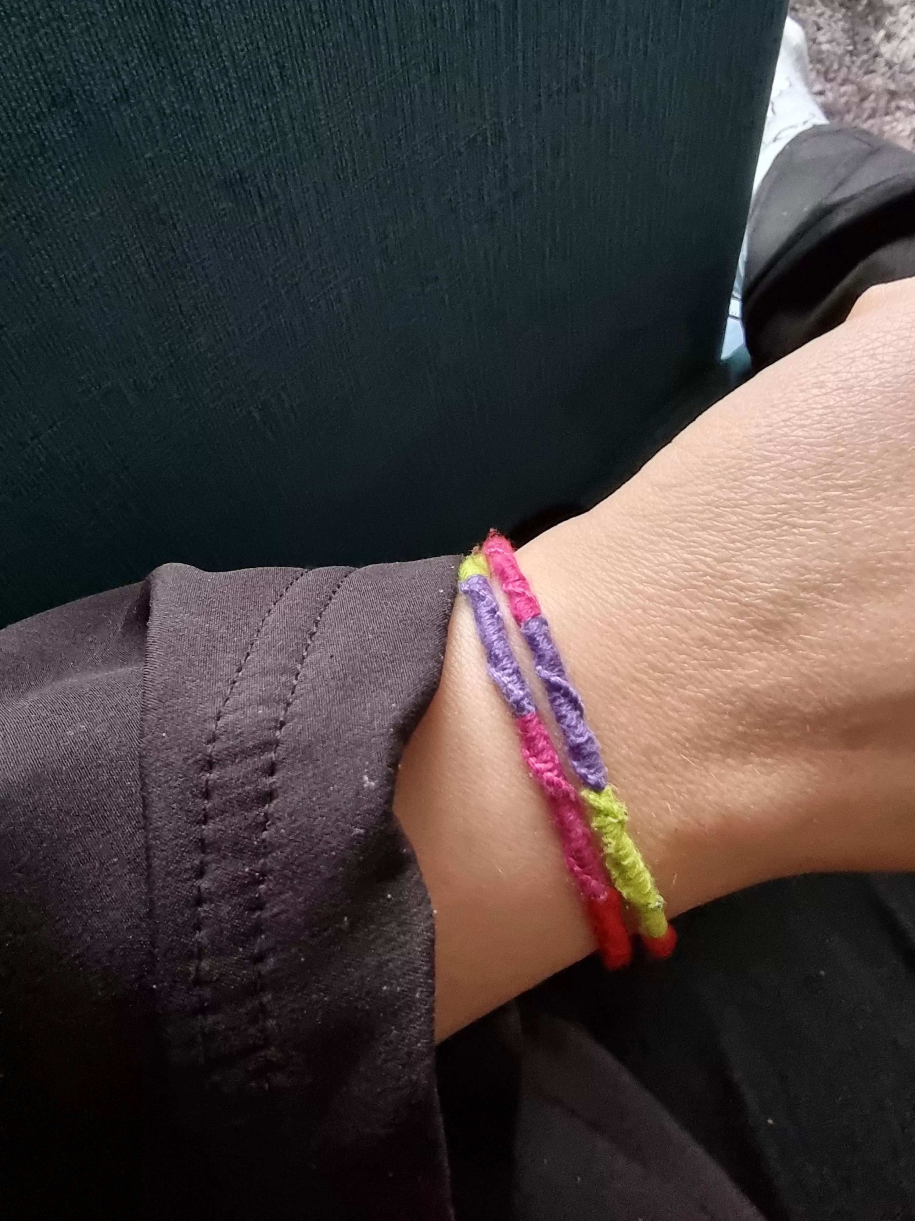 I'm making me and Daddy matching bracelets I got a bit carried away making Daddy's so it's a tad long, until I can send it to Daddy (when he's moved houses) I'm keeping this one safe by wearing it 🥰 posted by RecordUnlucky5724