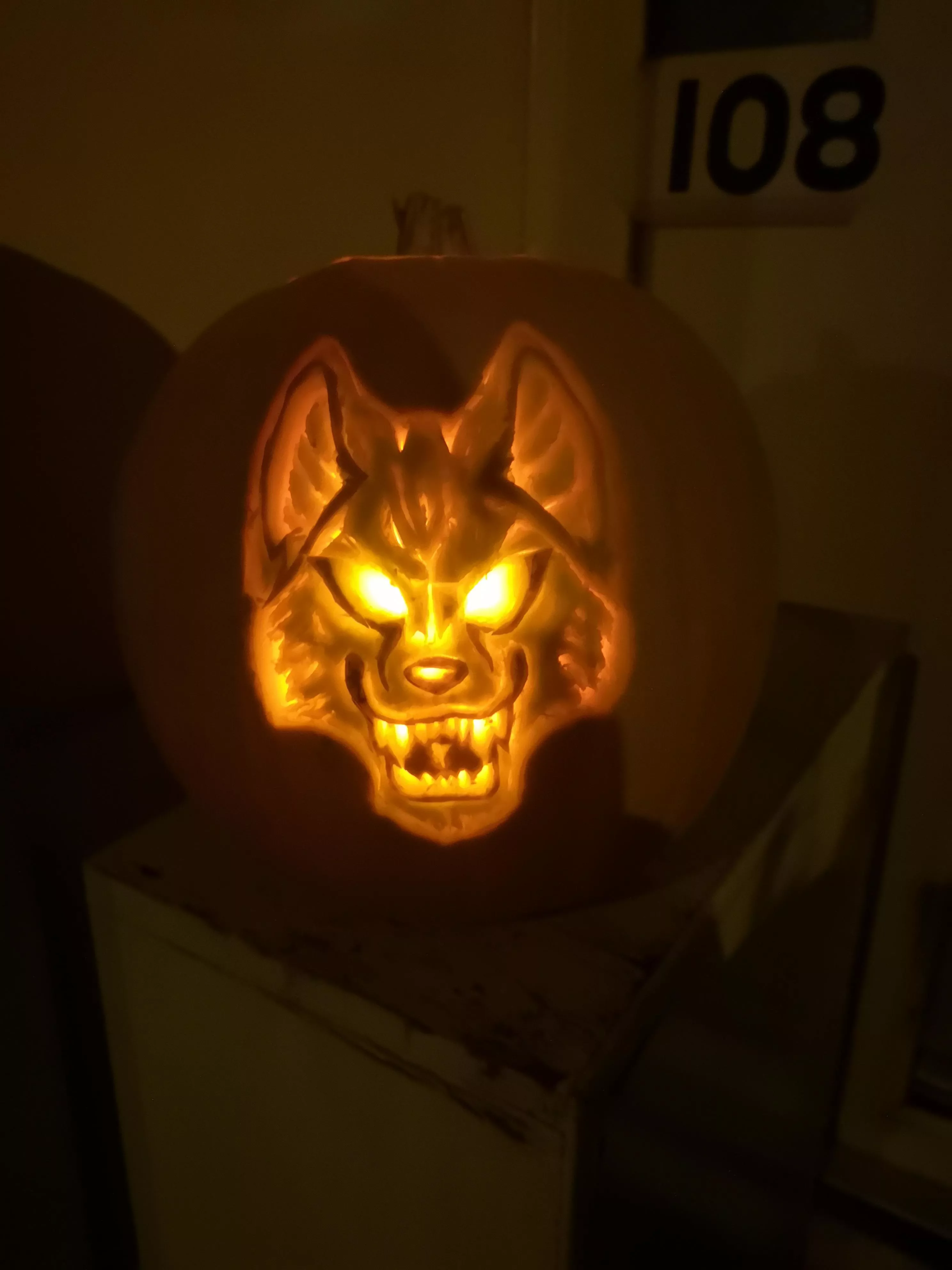 I'm so proud of how this turned out! My first ever time carving a pumpkin! Happy howl o'ween! posted by SculFolf