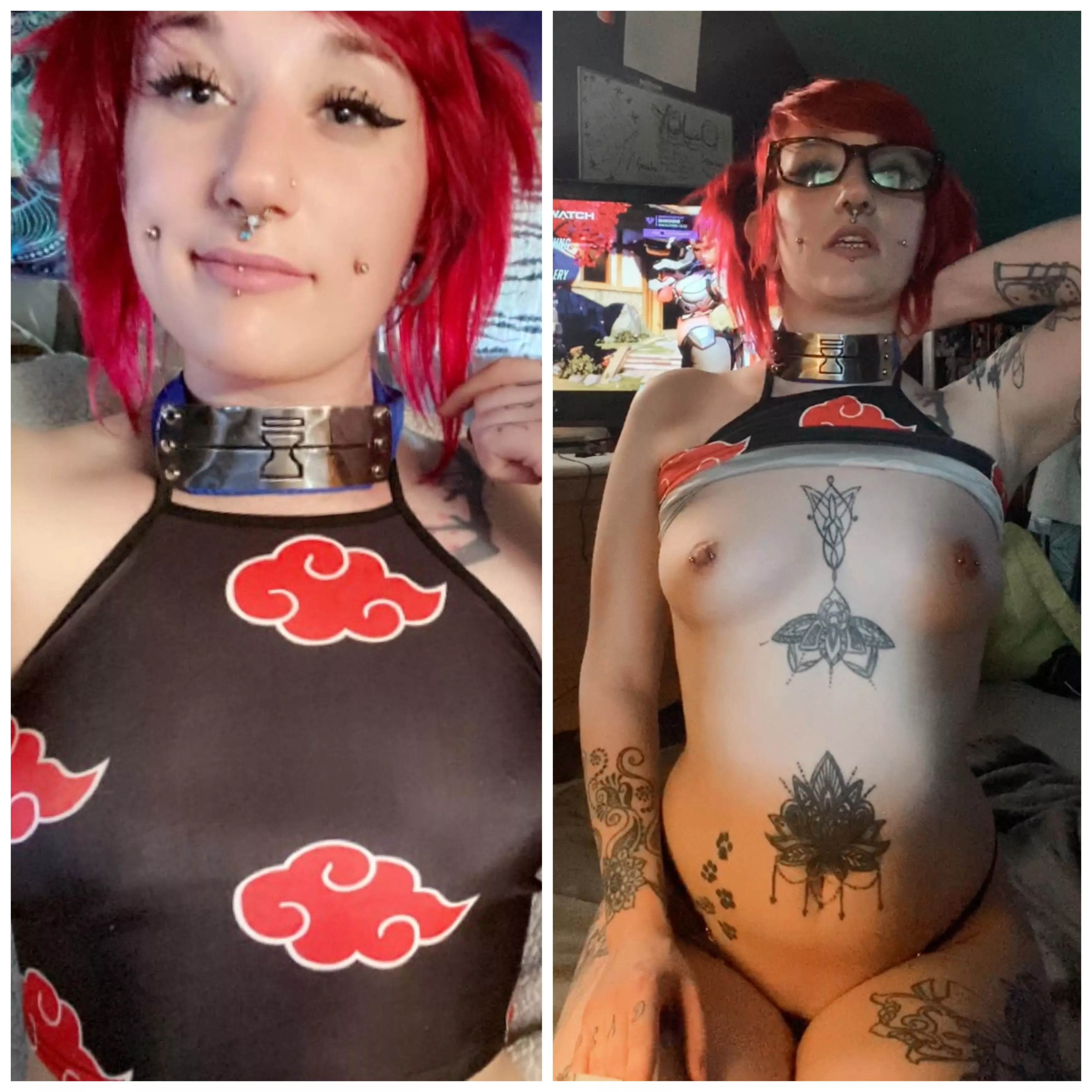 Itâ€™s super subtle, but I was going for Sasori of the Red Sand.I was playing overwatch for my OnlyFans so I left my glasses on ðŸ˜© â¤ï¸oops posted by Thotscoper