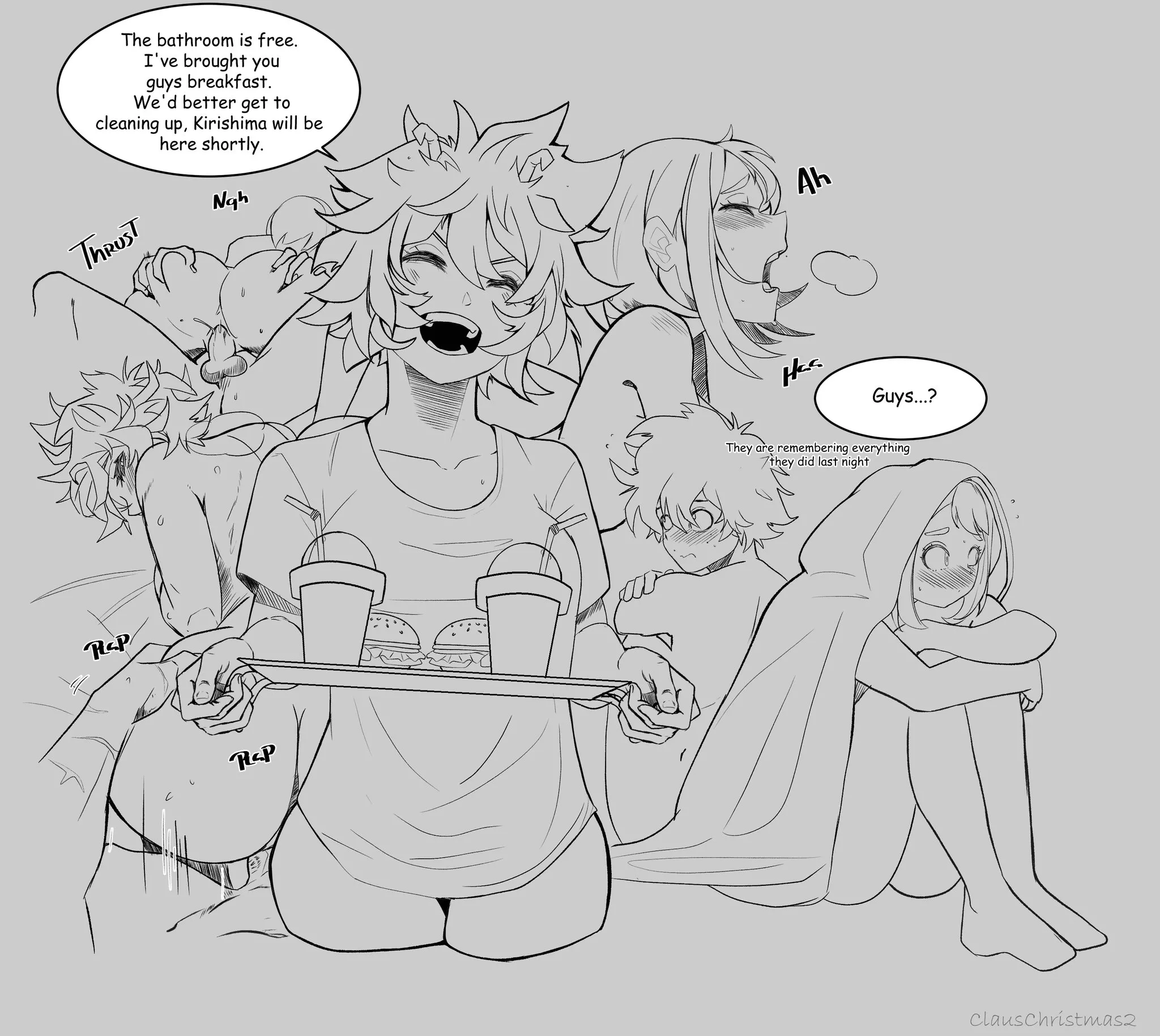 Izuku-Ochako-Mina threesome: the morning after [ClausChristmas] posted by BrieCheeseH