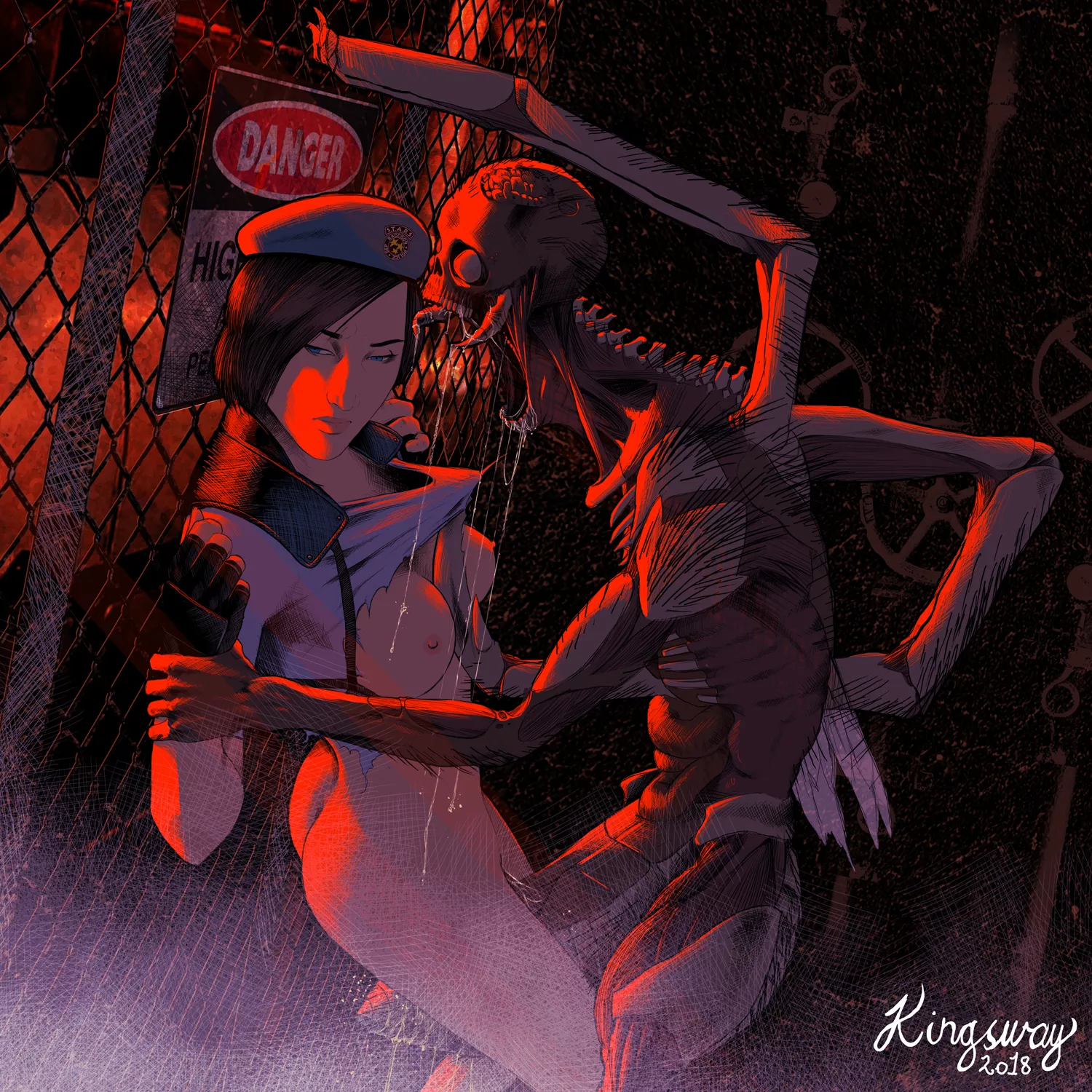 Jill vs. chimera (Kingsway) [Resident Evil] posted by EnigmusPrime