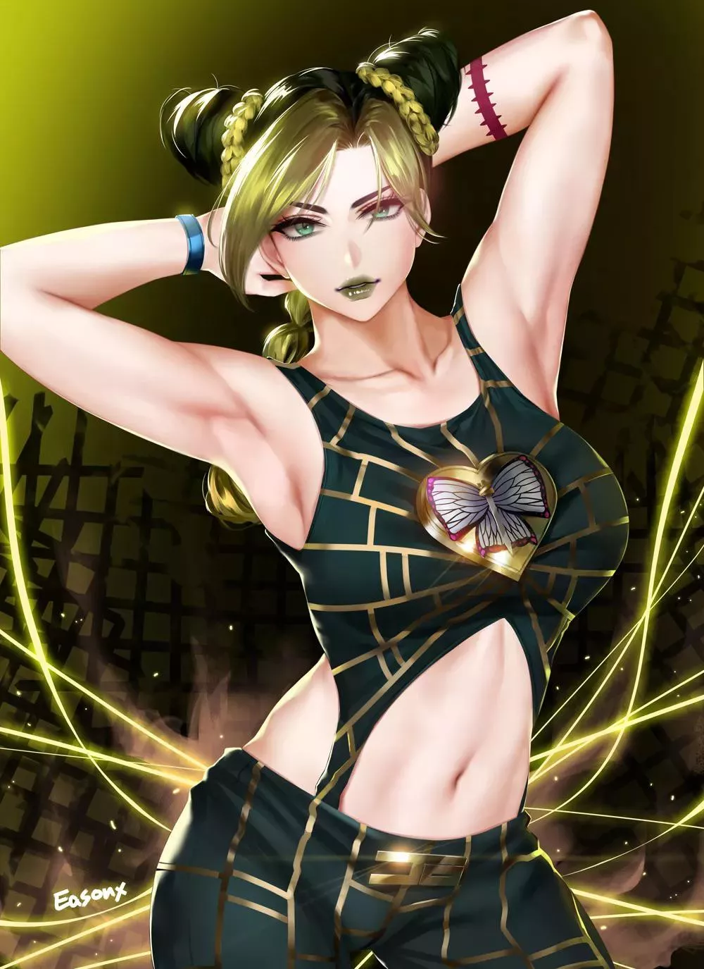 Jolyne with her arms up showing her armpits posted by NORlAKlKAKYOlN