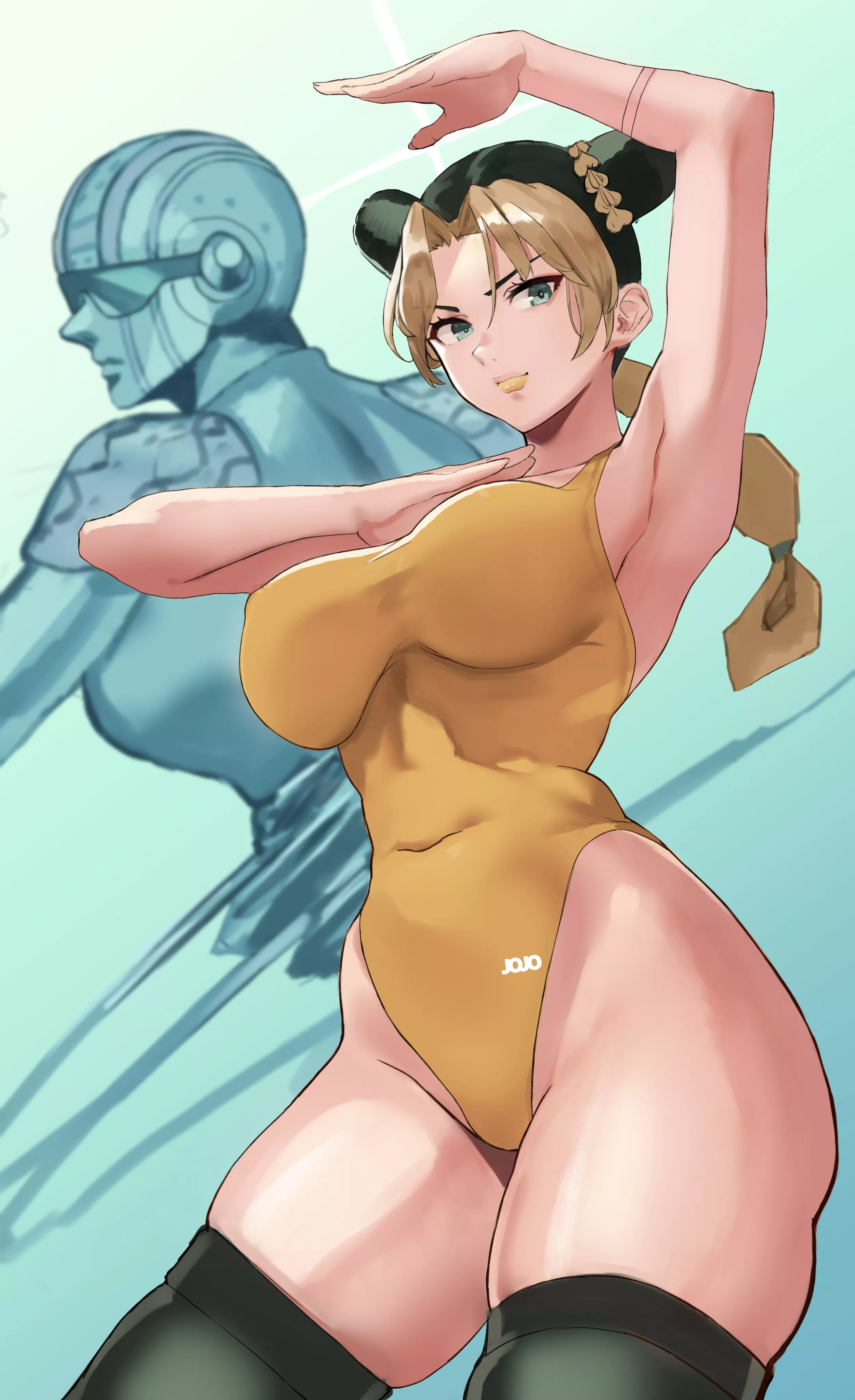 Jolyne Yellow Leotard Posing (Sawatari Kazuma) [JoJo's Bizarre Adventure] posted by sequence_string