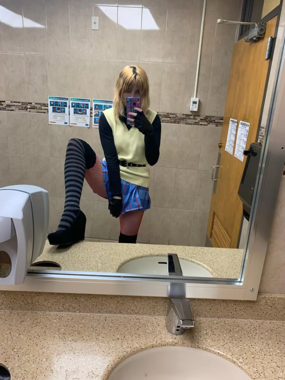 Just a quick mirror selfie. It was tough to show off the shoes without an unwelcome surprise! posted by honeymilkcarnival