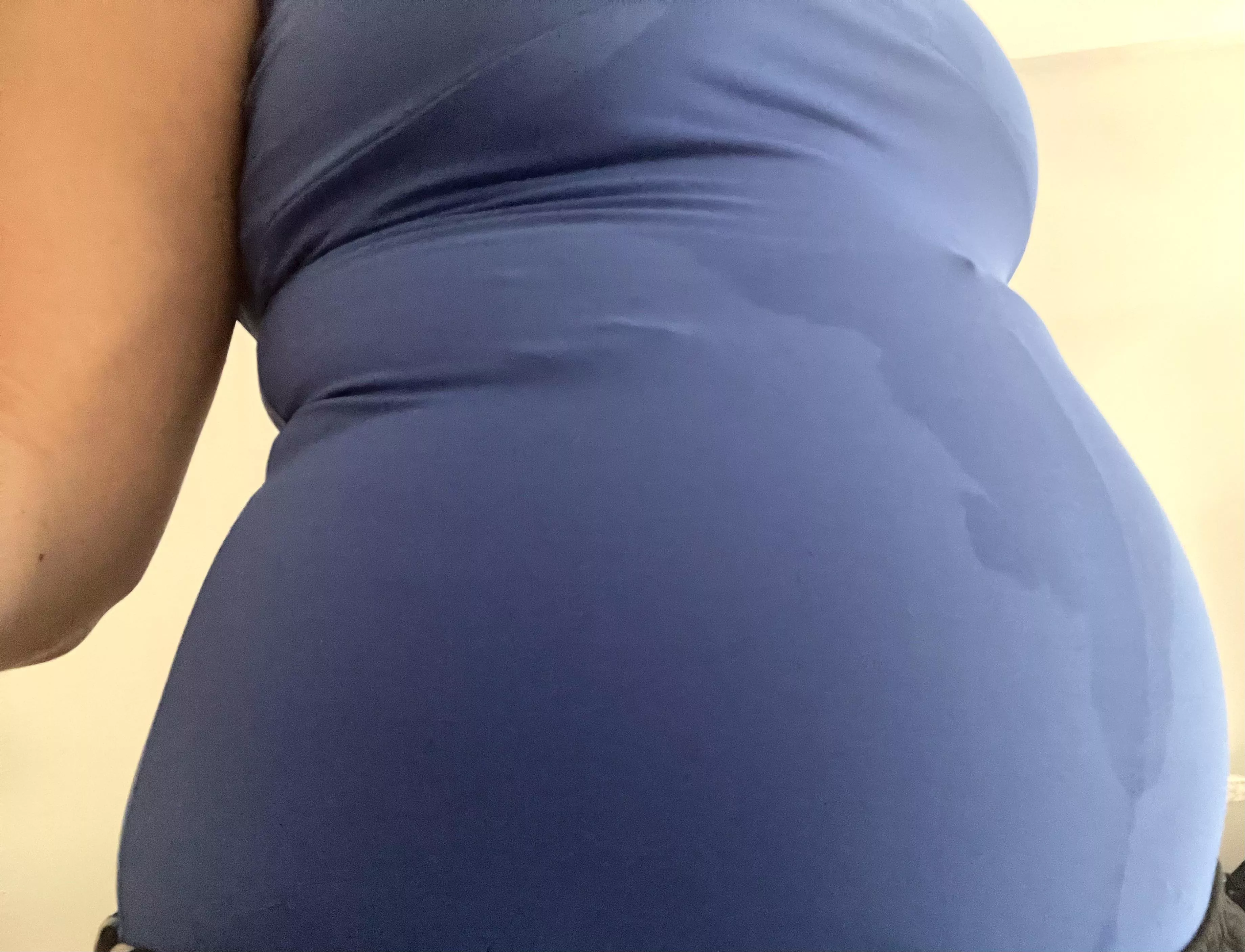 Just a sweaty piggy after running errands in a way too tight body suit. posted by bellybabejiggle