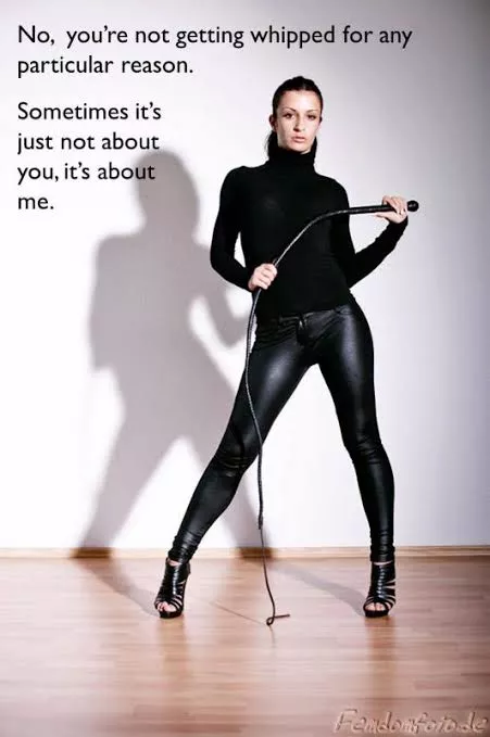 Just because. [Femdom] [Female Domination] [Domme] [UFR] [whip] [whipping] [submission] [caption] posted by escravodaKarina