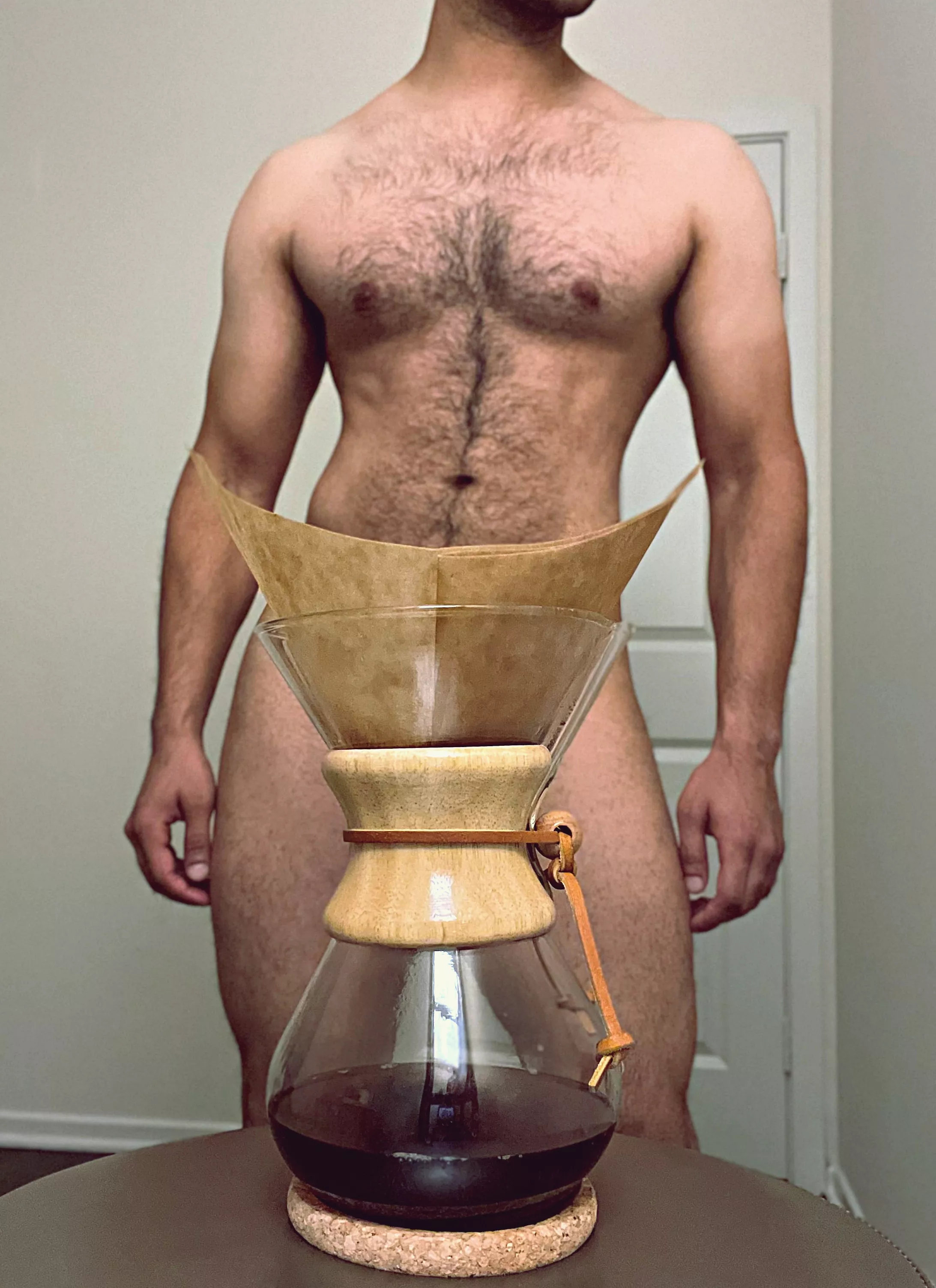 Just showing off my pourover, try not to look at my hairy torso 😁 posted by TurnipEater