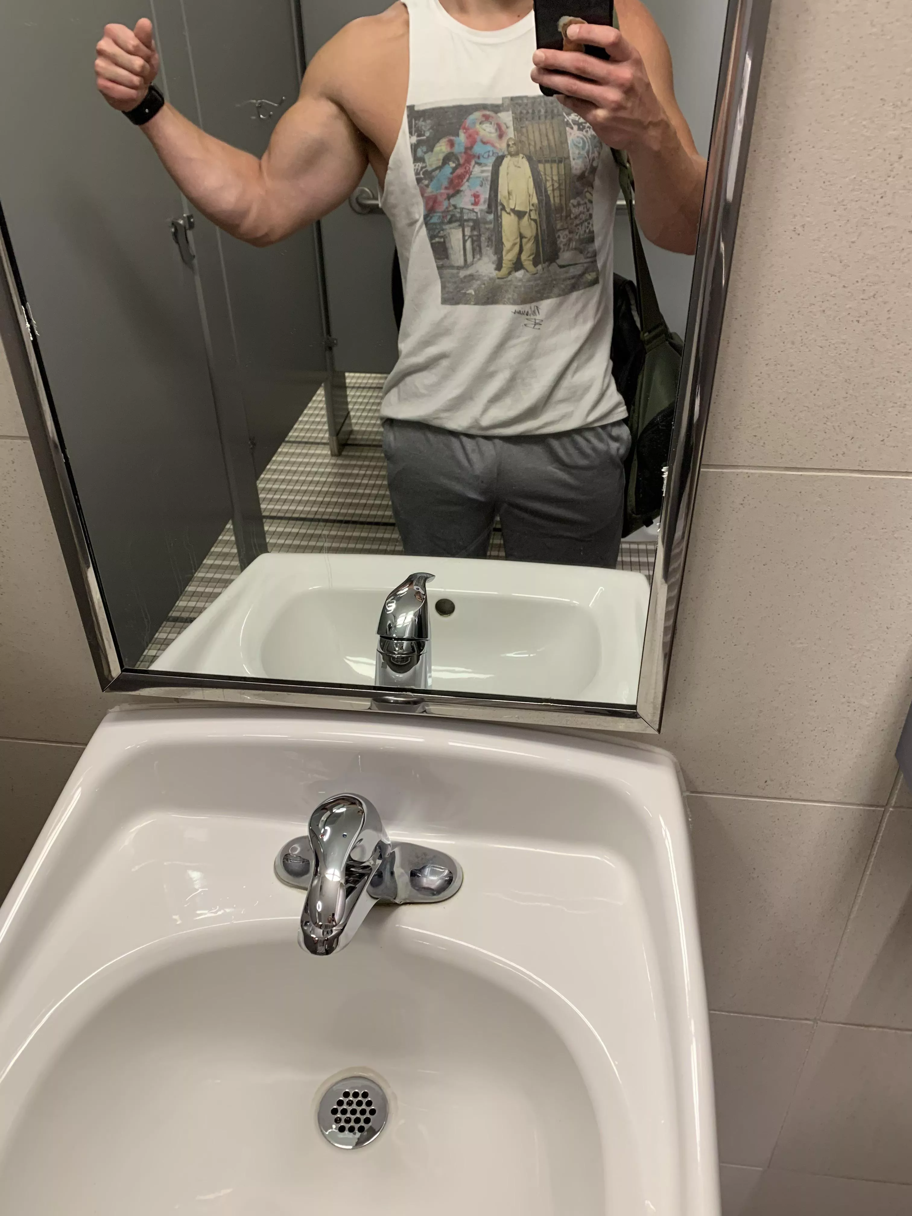 Just some [m]ore back and arms today ðŸ˜®â€ðŸ’¨ gym selfie posted by MusclesandWine