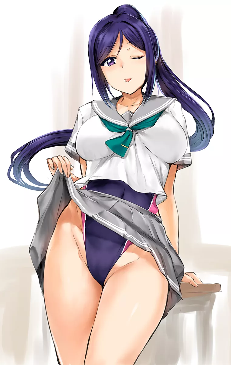 Kanan Swimsuit Under Her Uniform Tease (Kamishiro Ryuu) [Love Live!] posted by sequence_string