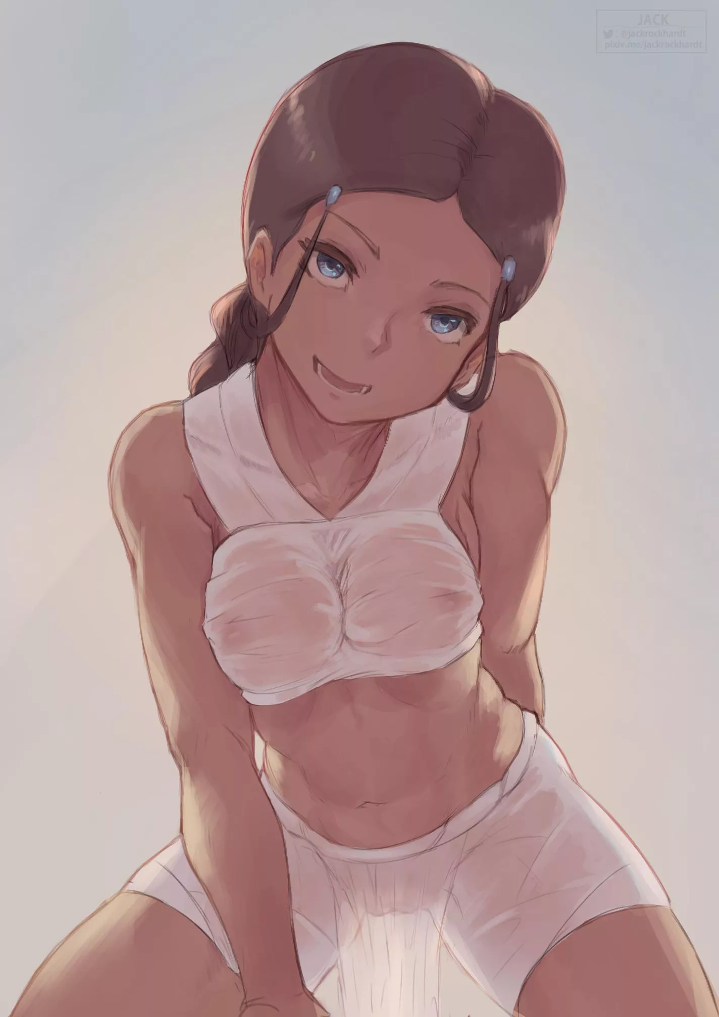 Katara greeting aang after a swim posted by Endersin-ben