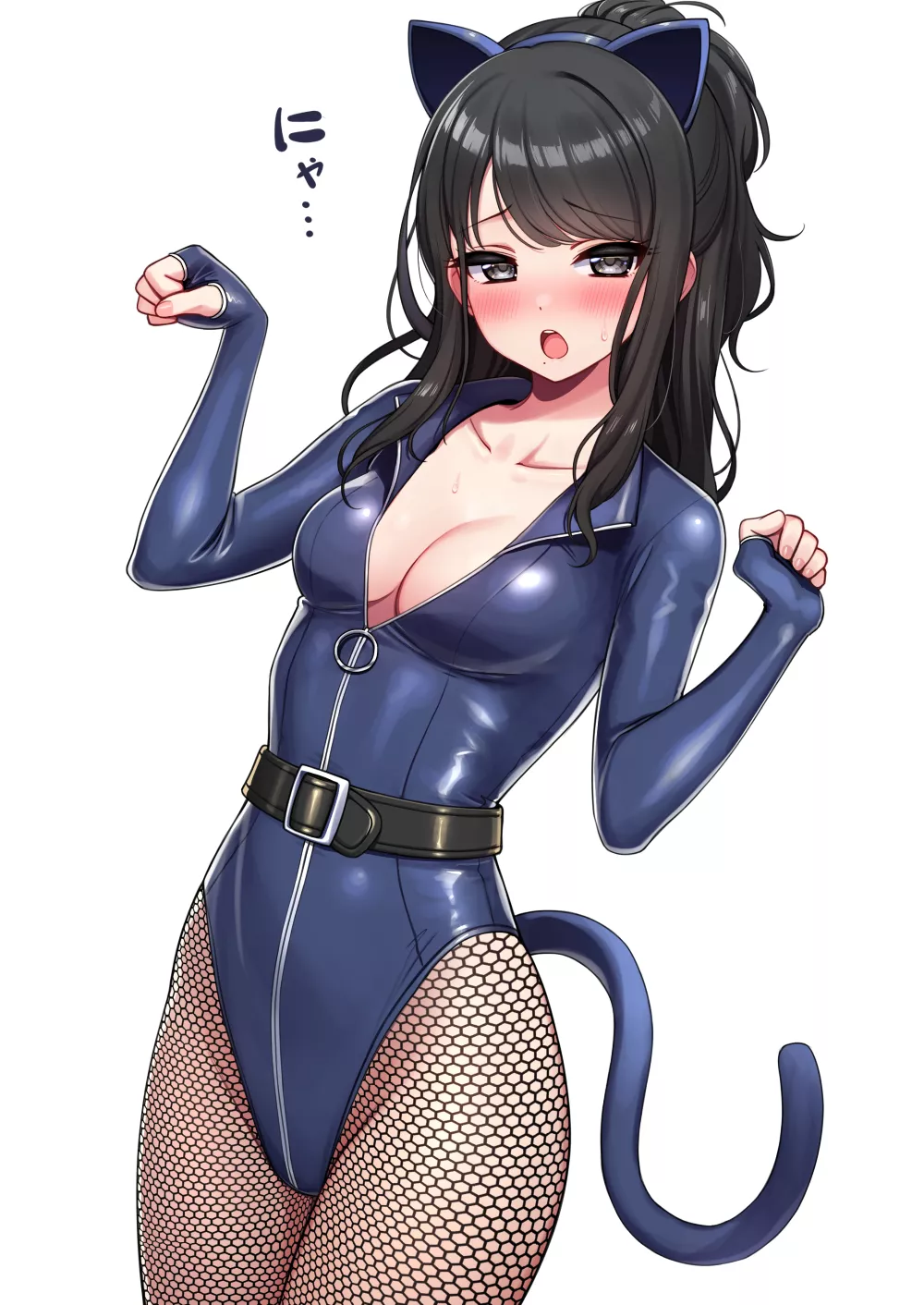 Kazano Hiori Blushing Cat Girl Blue Leotard (Deadnooodles) [Idolmaster] posted by sequence_string