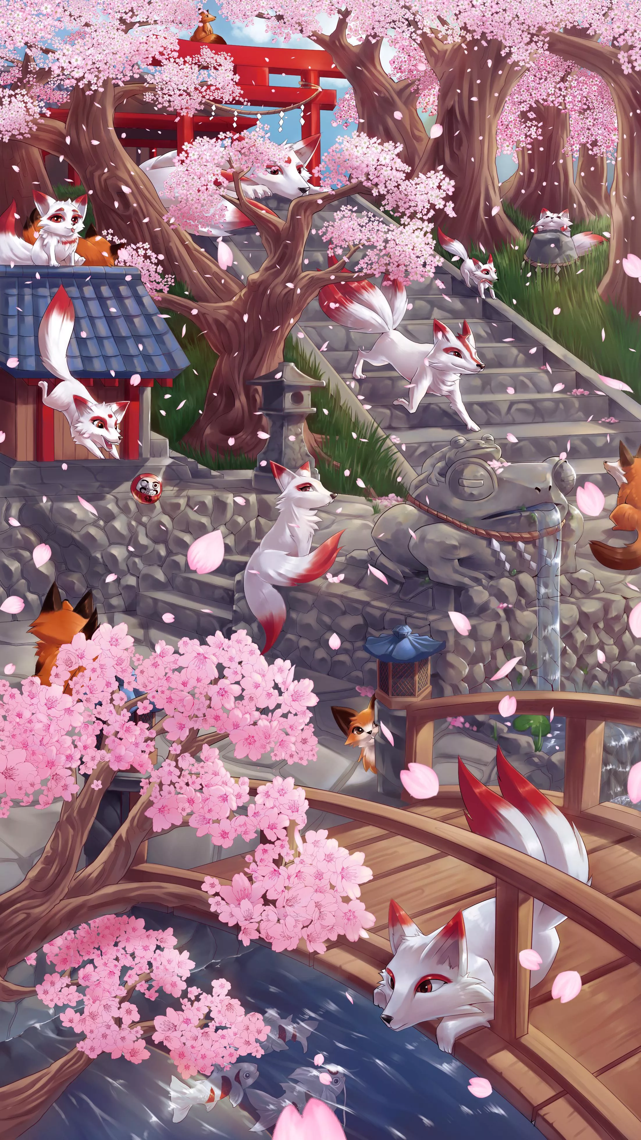 Kitsune temple 🎏✨ ( art by me sparkittyart) posted by Sparkittyart