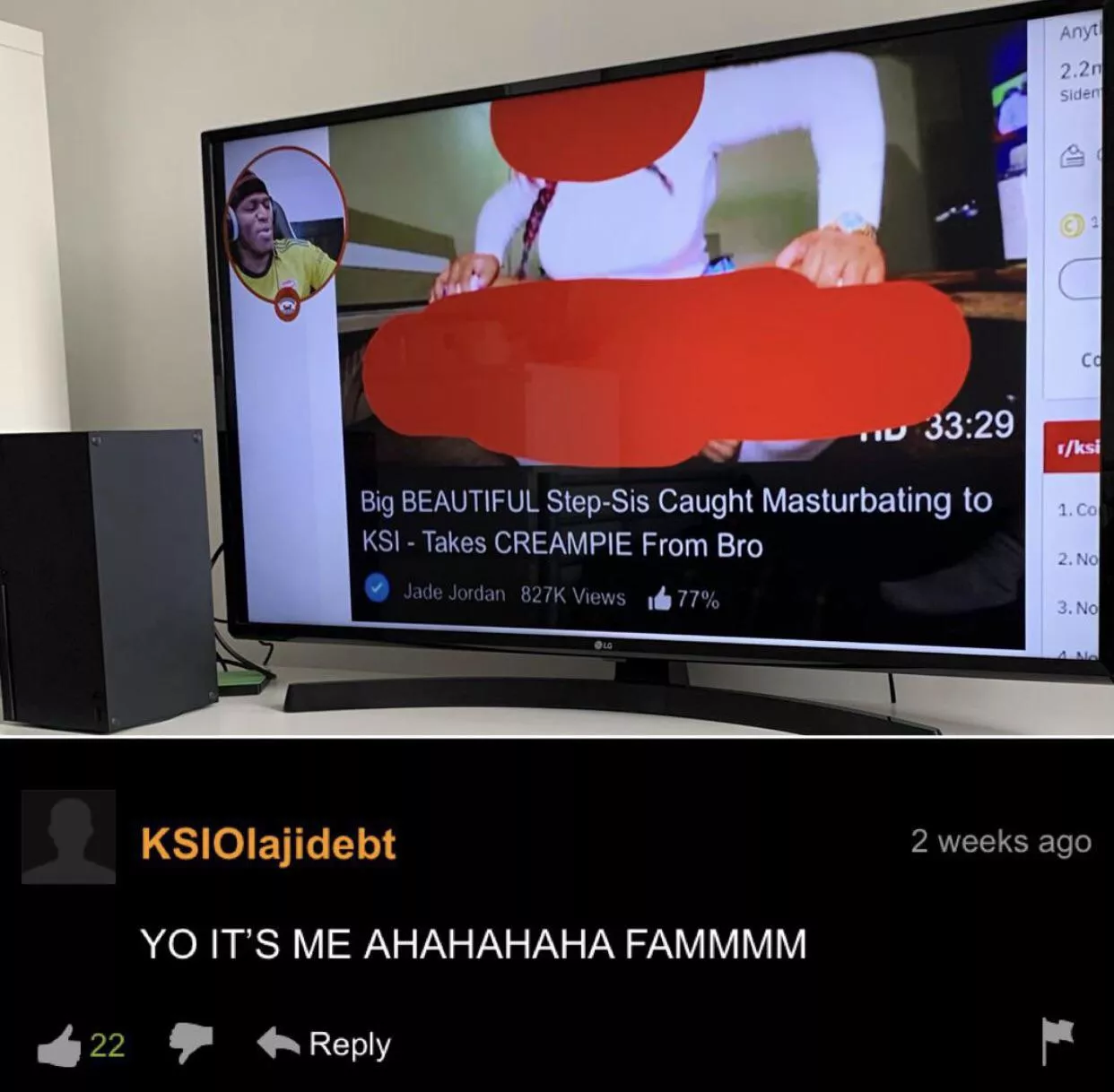 KSI commenting on his own video posted by Kekizlol8