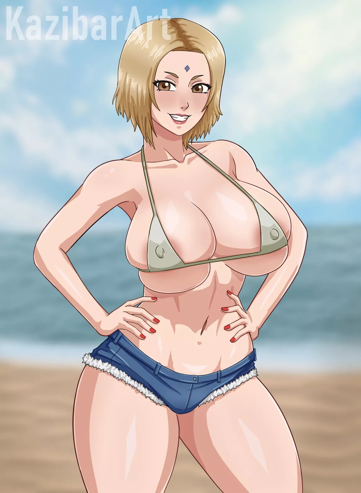 Lady Tsunade at the beach with a new style, styling and profiling 💜🌅🏖 posted by lady_tsunade_fan3