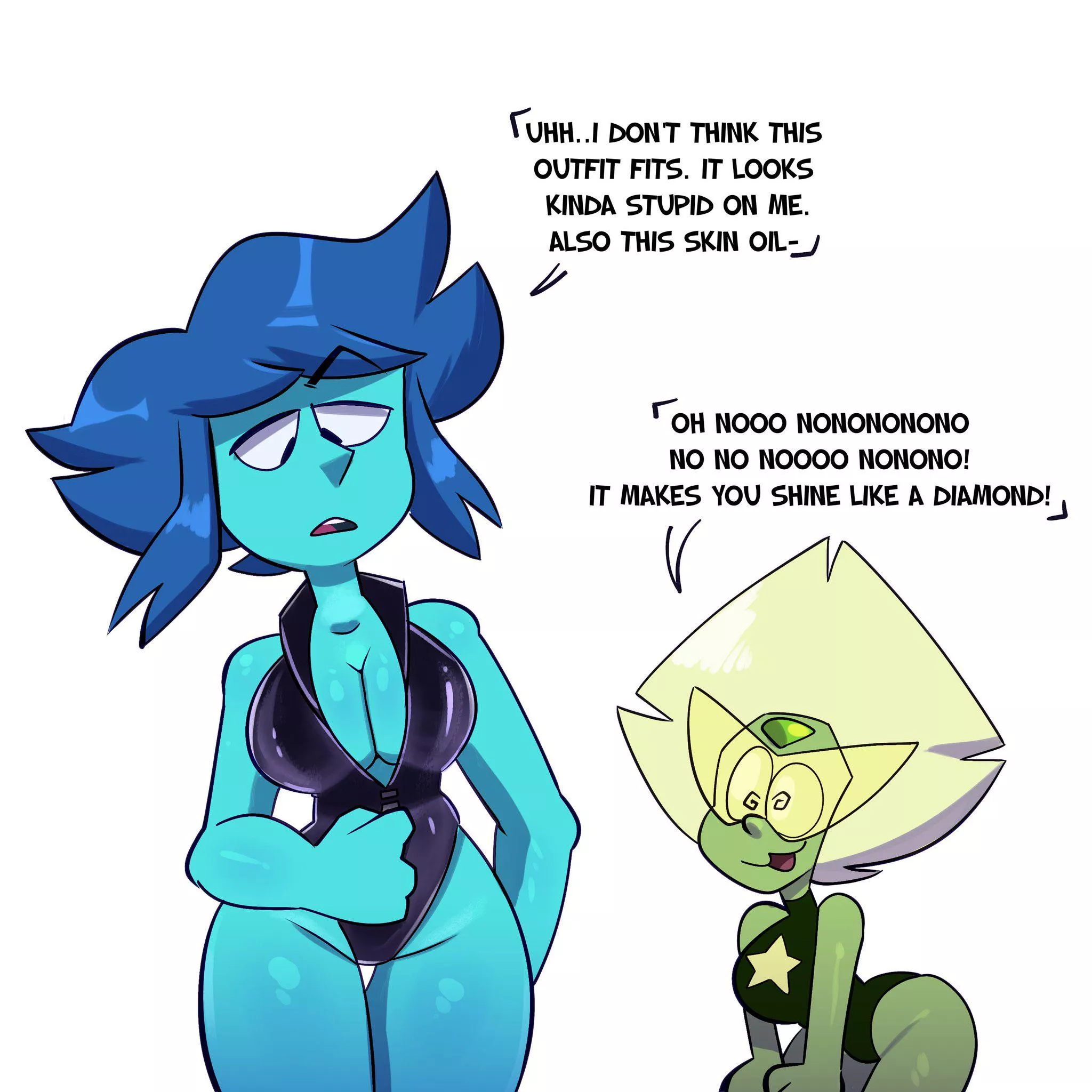 Lapis and Peridot try out some leotards and body oil (Art by Sweet__Dandy) posted by renegade_zibit