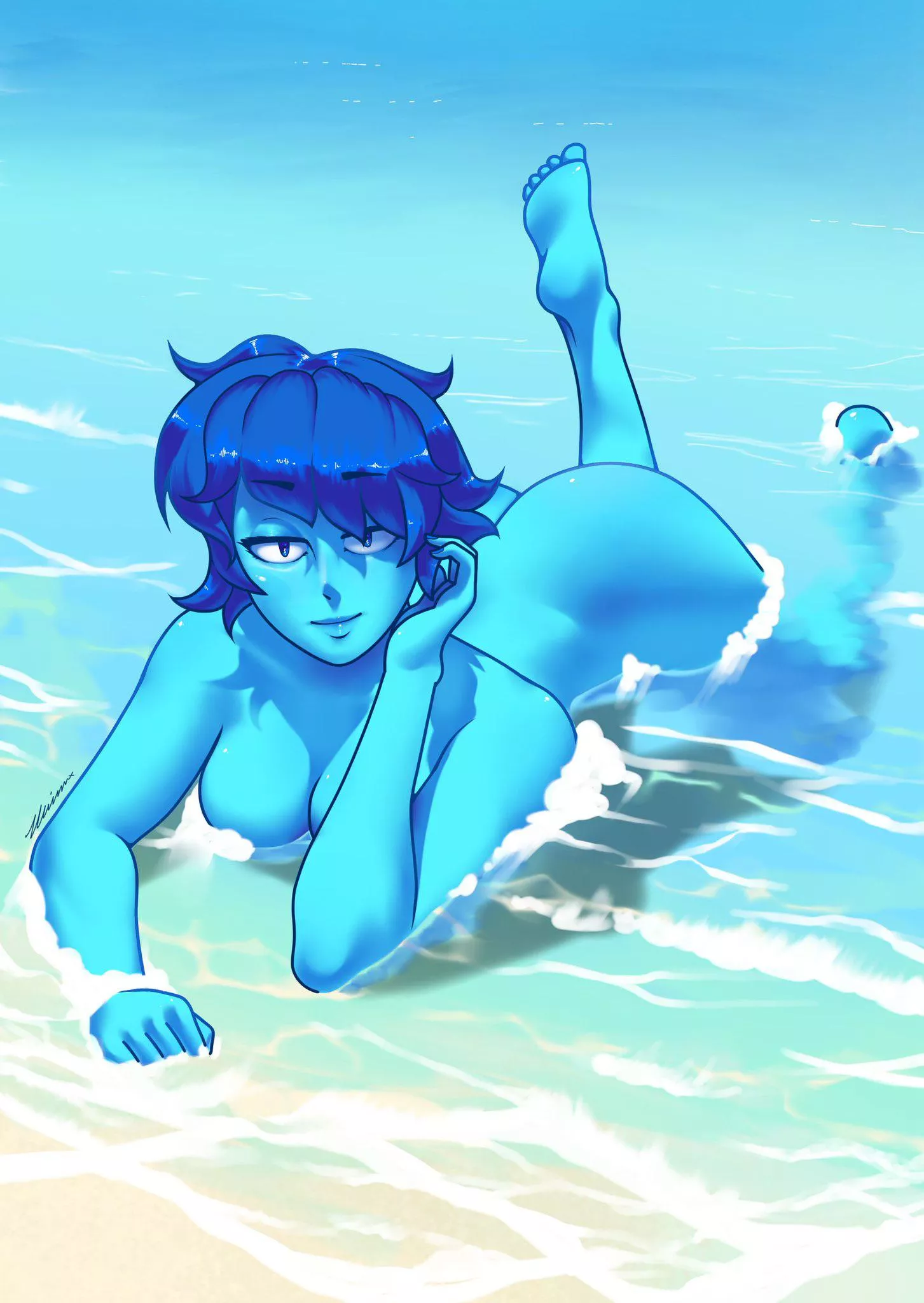 Lapis lounging on the beach (Art by NuminexTheSlay) posted by renegade_zibit