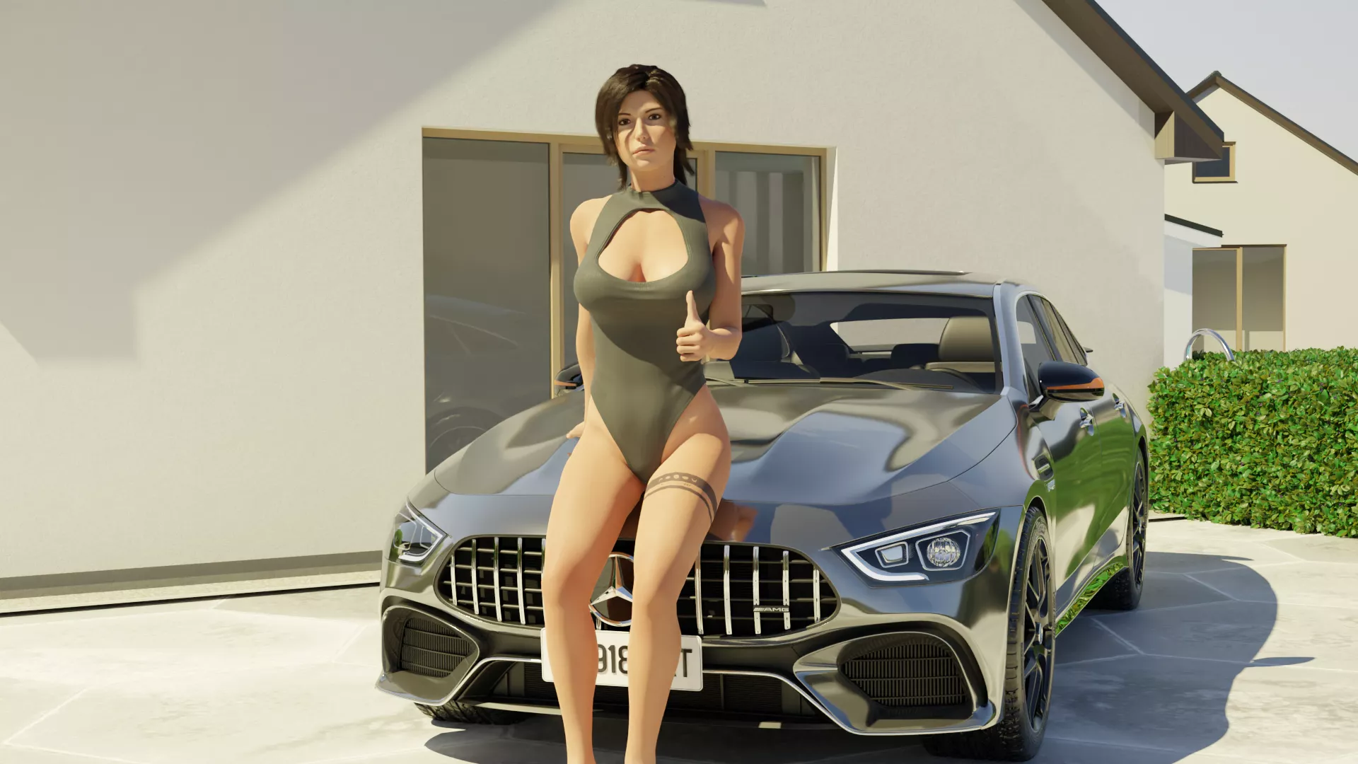 Lara posing on the car.back angle on twitter(CTRL-V3D) posted by Sherbet_Opposite