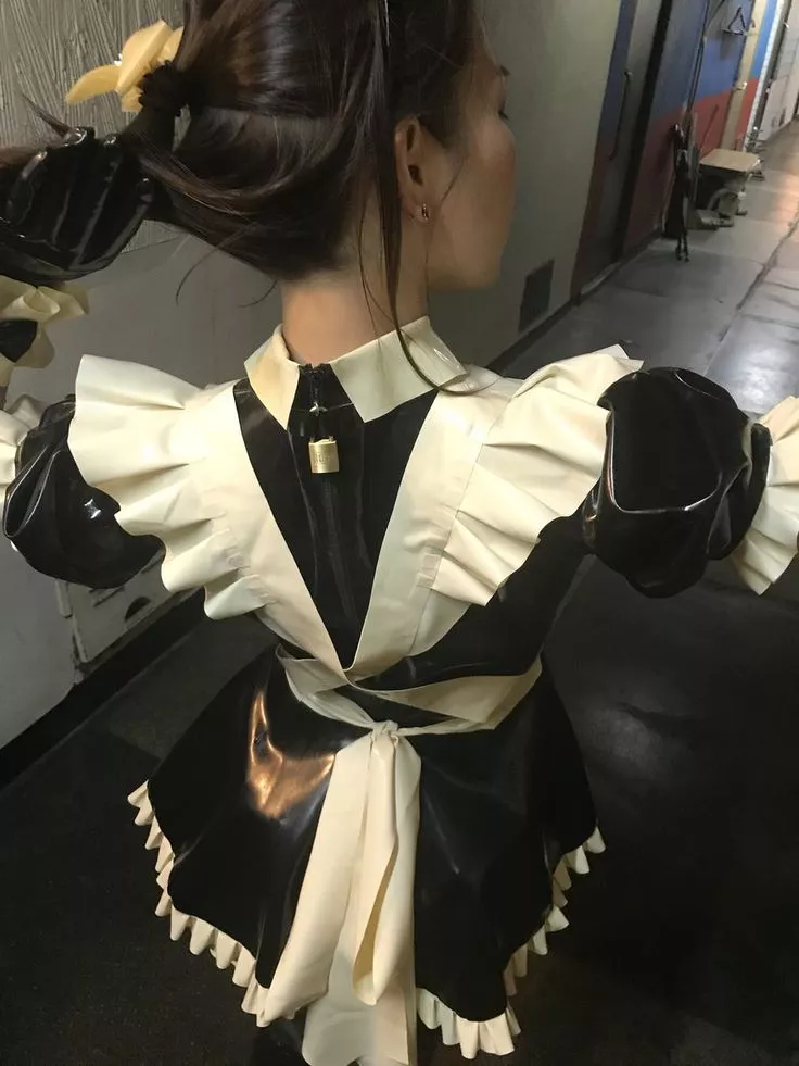 Latex Maid locked in until the chores are done! posted by paleghosting