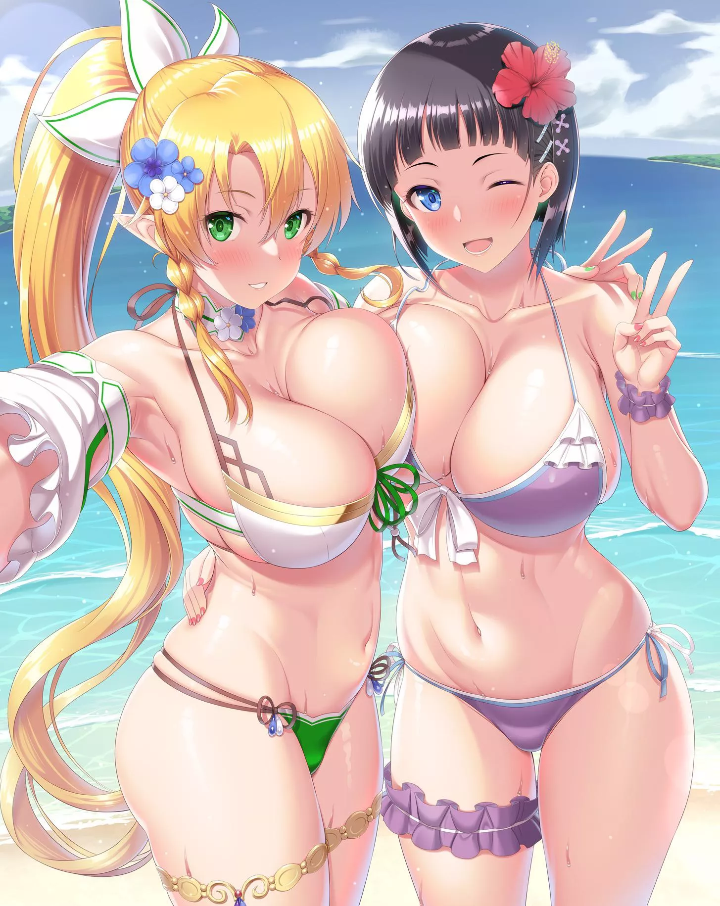 Leafa & Suguha at the beach 🏖 posted by Belmont7987