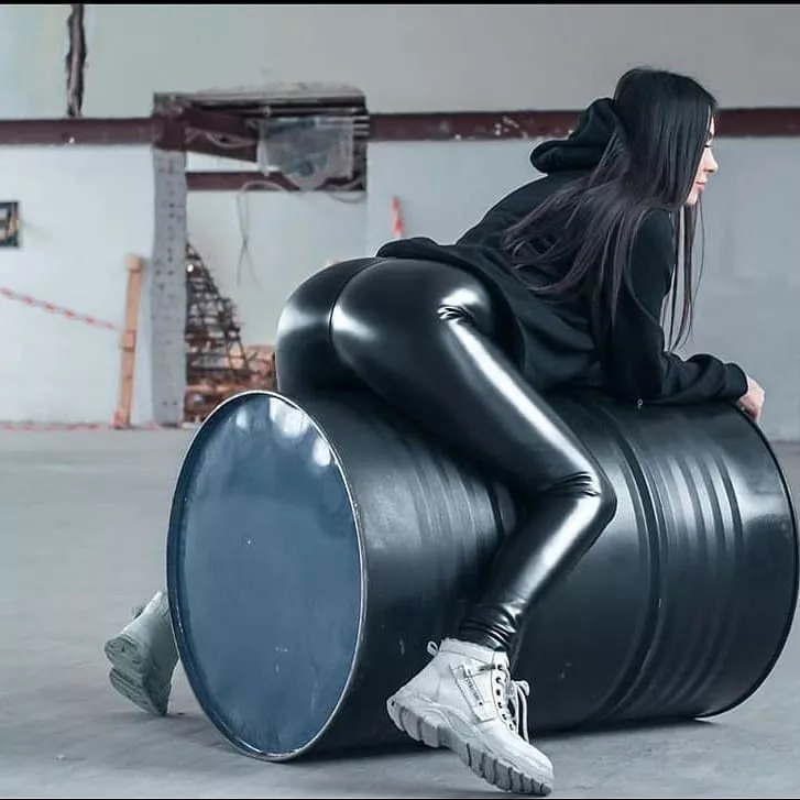 Leather Leggings Bent over a Barrel x posted by throne2bone