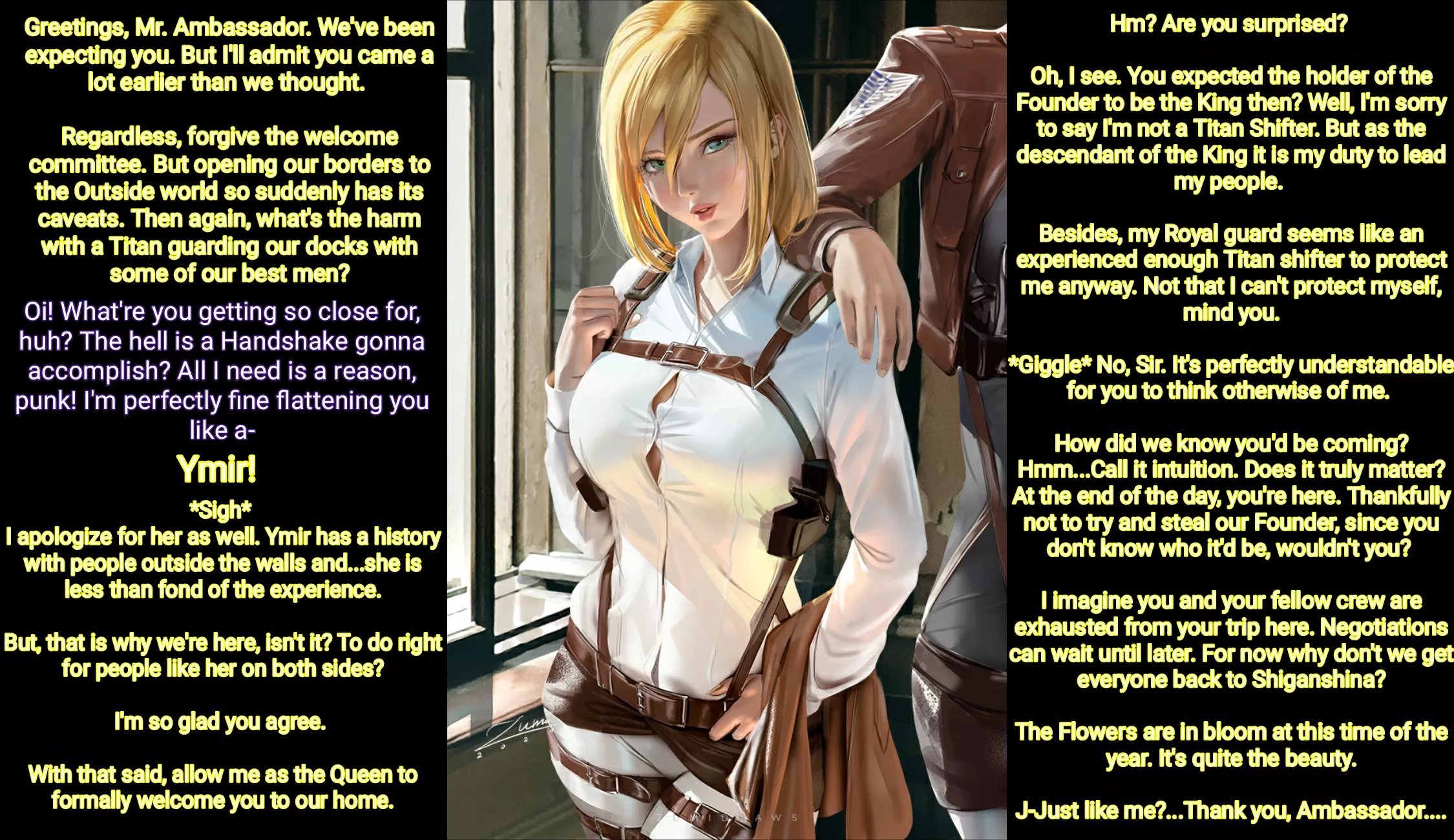 Lets Take a Trip to Paradise (AOT) (Royalty) (Plot) (No Sex) (Wholesome) (Part 2/?) posted by Hal-Bone