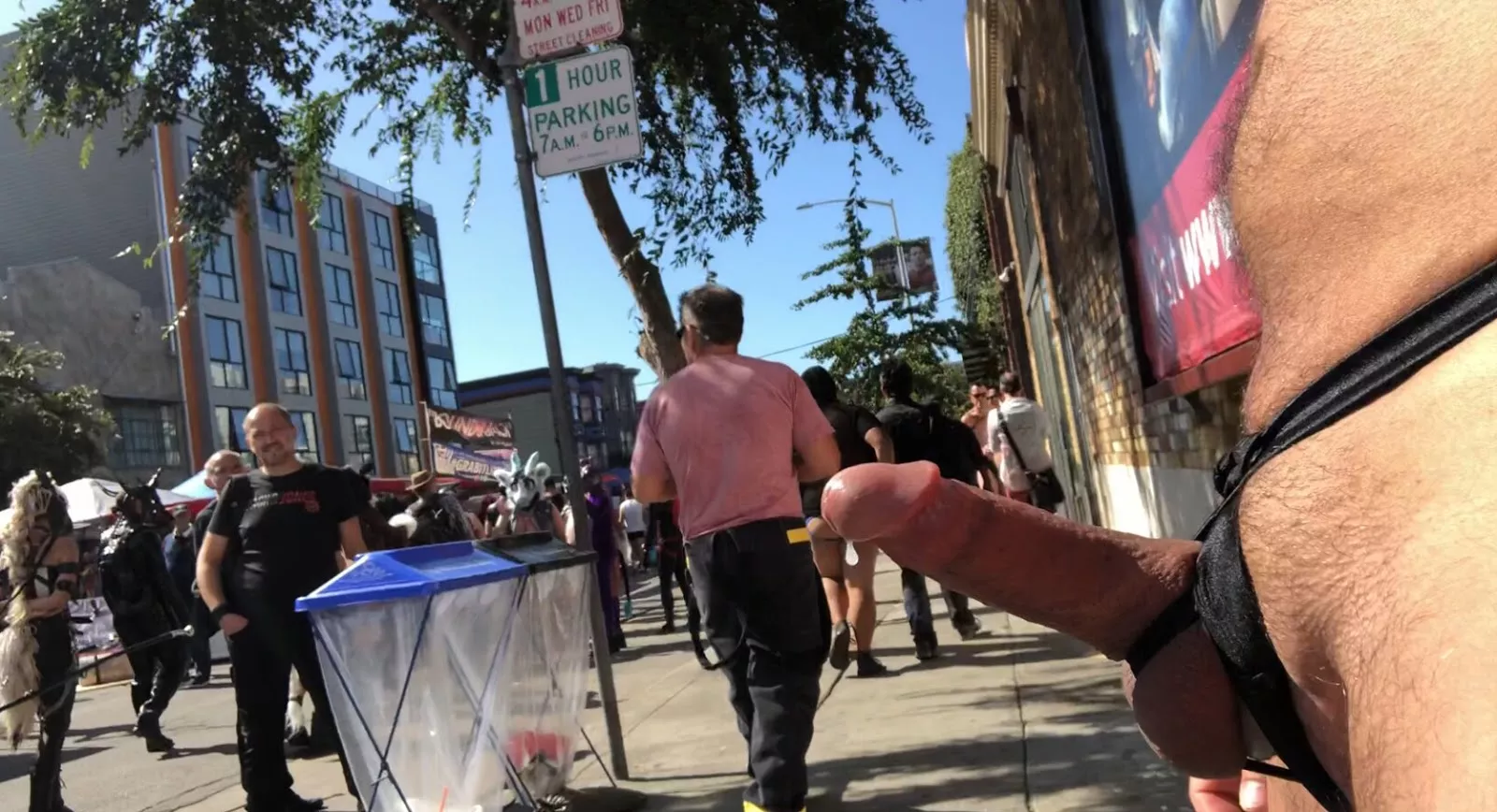 Letting it loose at Folsom Street Fair, feeling the sun and wind out on the street. posted by Public-Erection-CFNM