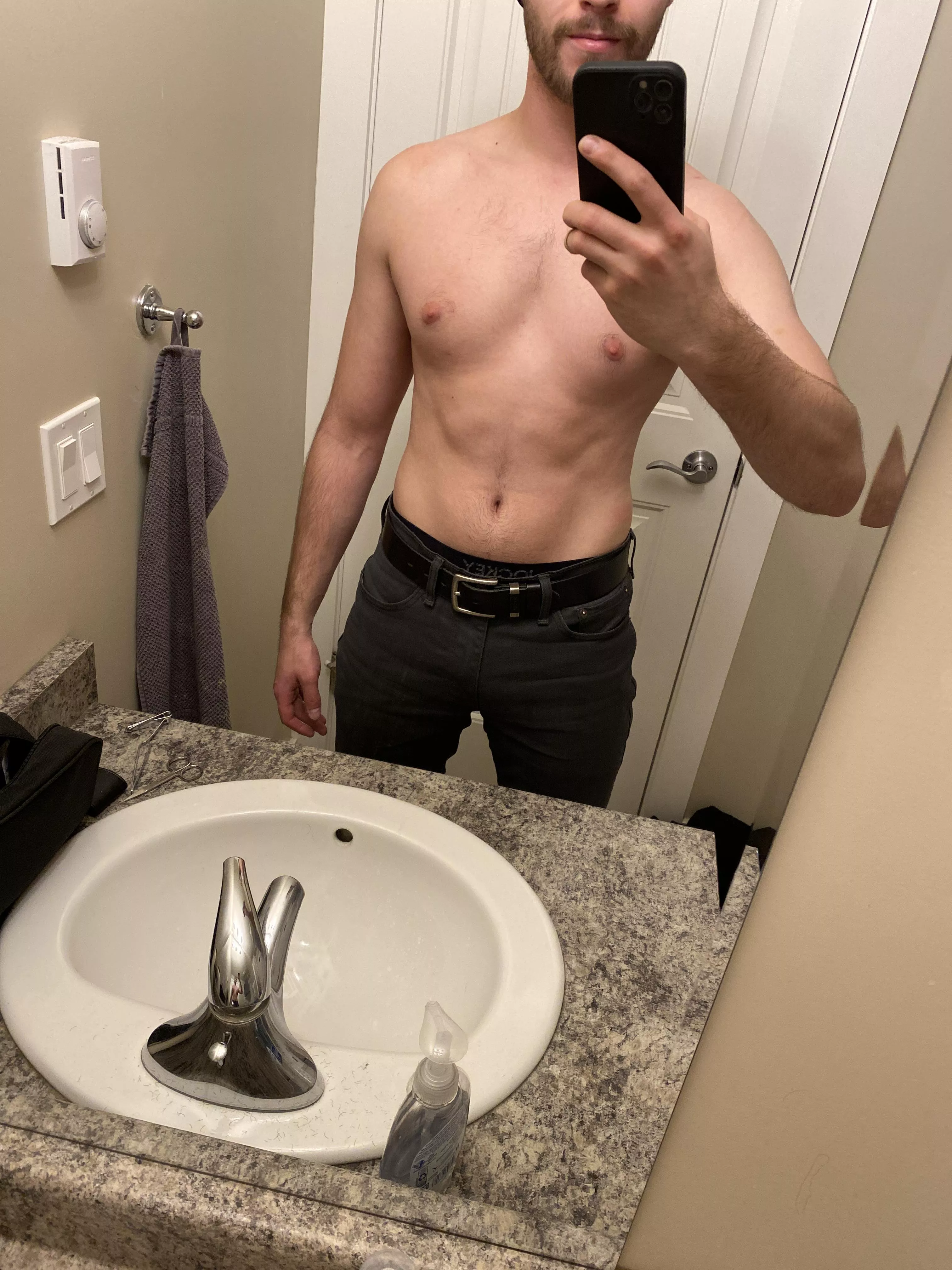 M(22) first time posting, curious what your thoughts are and if I should lose the pants? posted by Itstimetoswitch