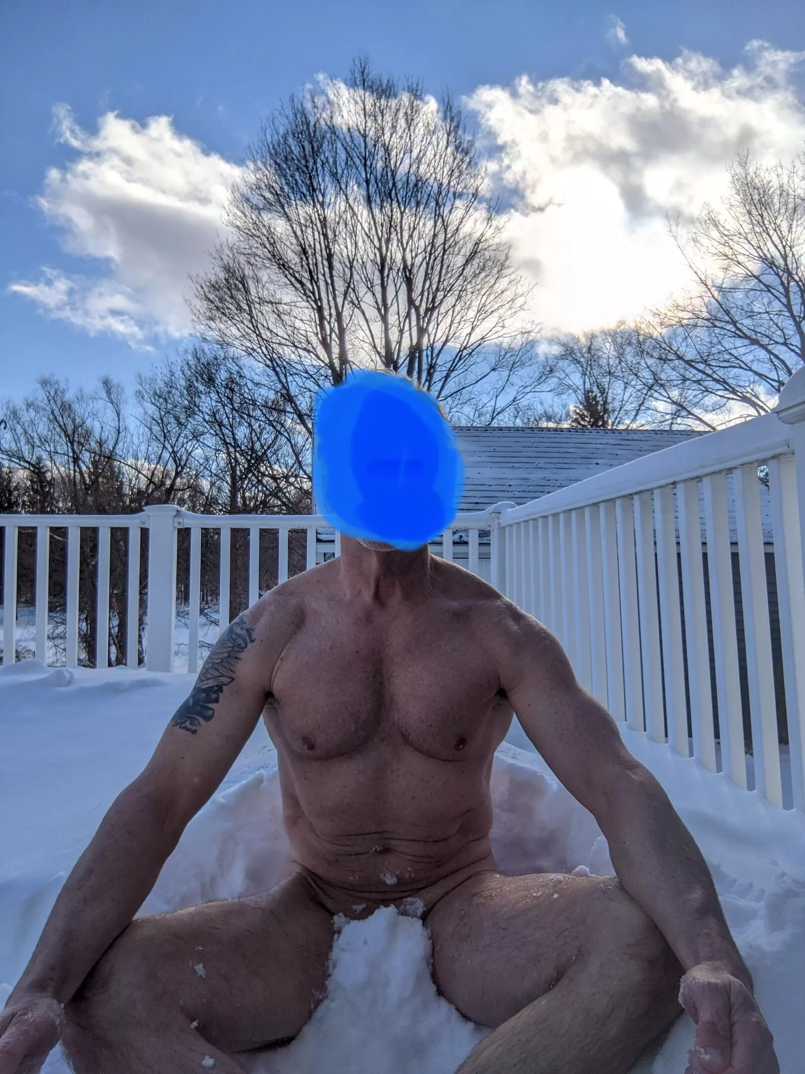 M/57 5’9” 175 lbs. Sometimes cold air meditation does a body good. Anyone want to play in the snow? posted by Mindfully_Like_Water