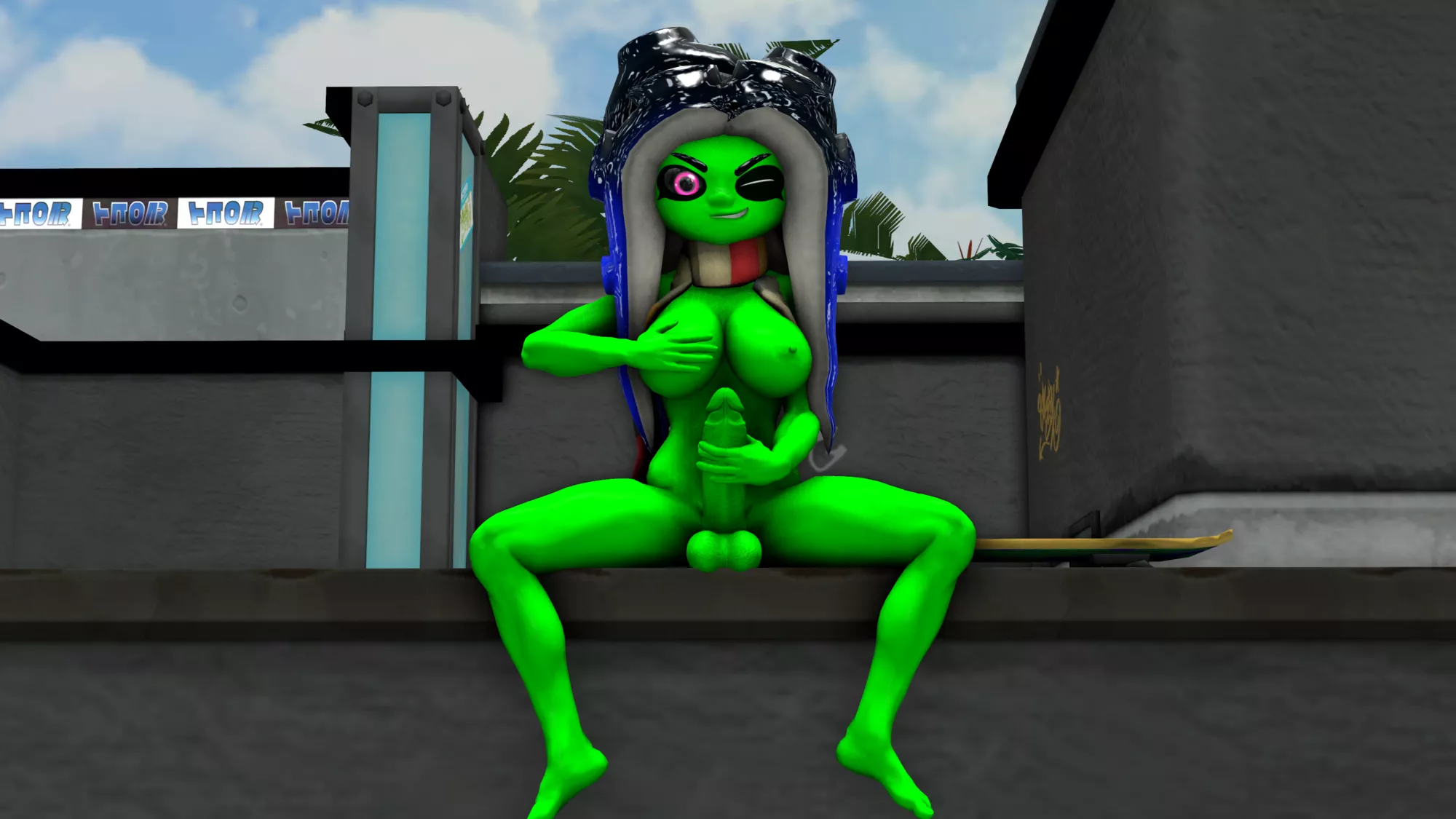 Made my oc as a futa in sfm. (Yes shes a darker tone of green posted by elven_magics