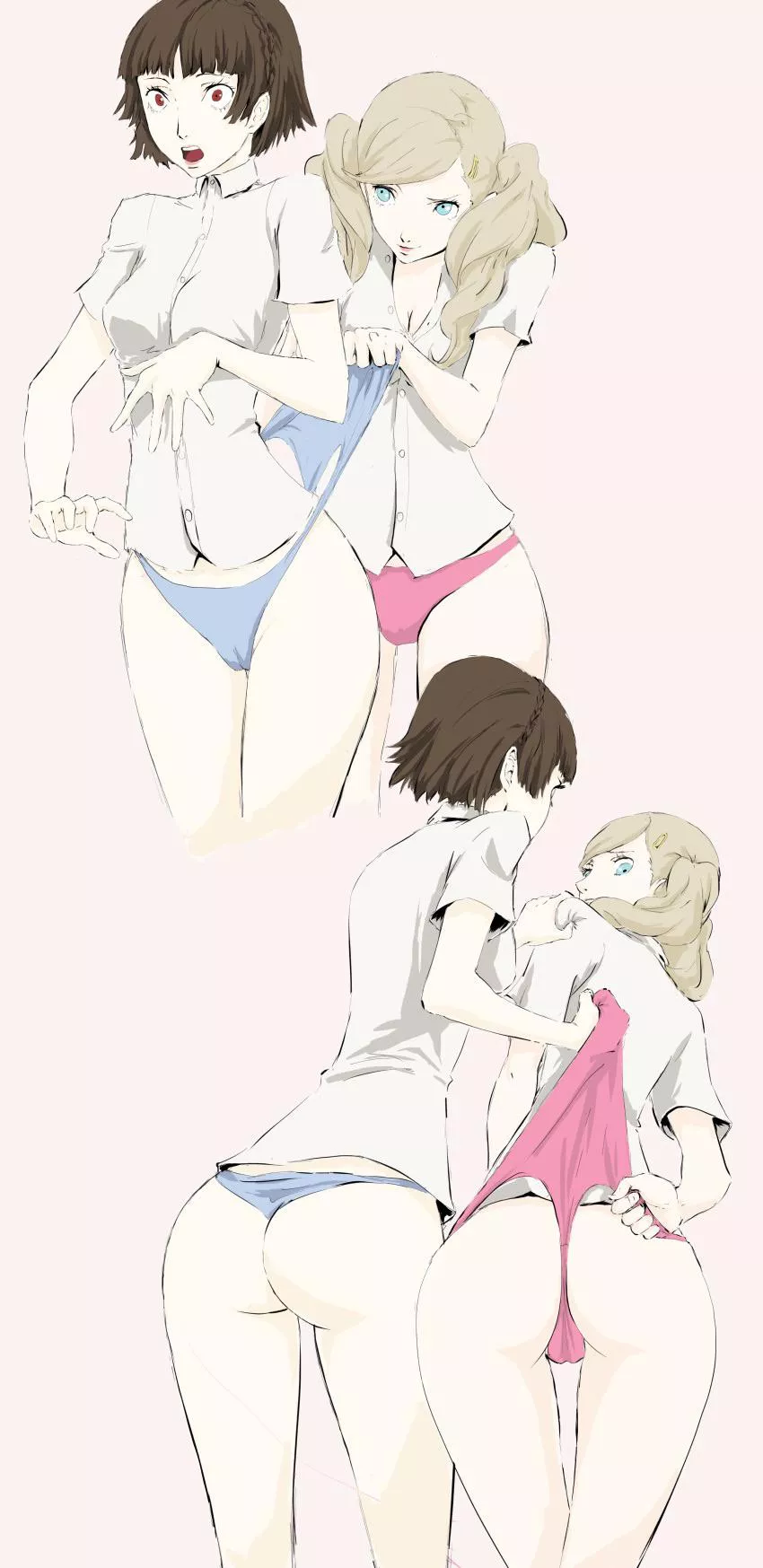 Makoto and Ann giving each other wedgies. posted by BnwFearless