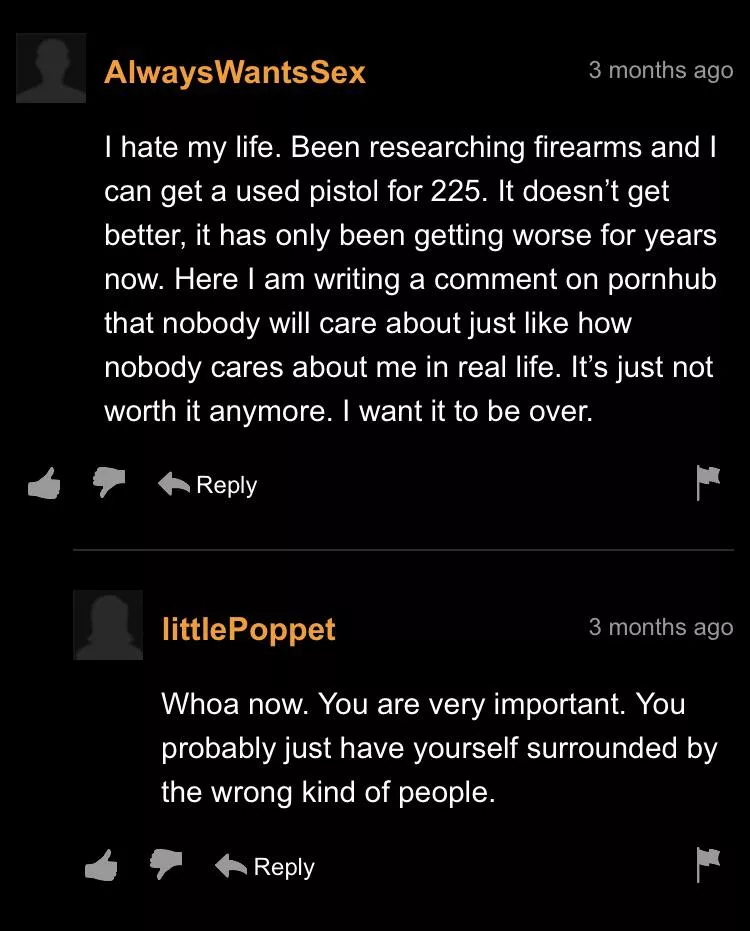 Man saving a life in the Pornhub comments. posted by Ze_Pierceinator