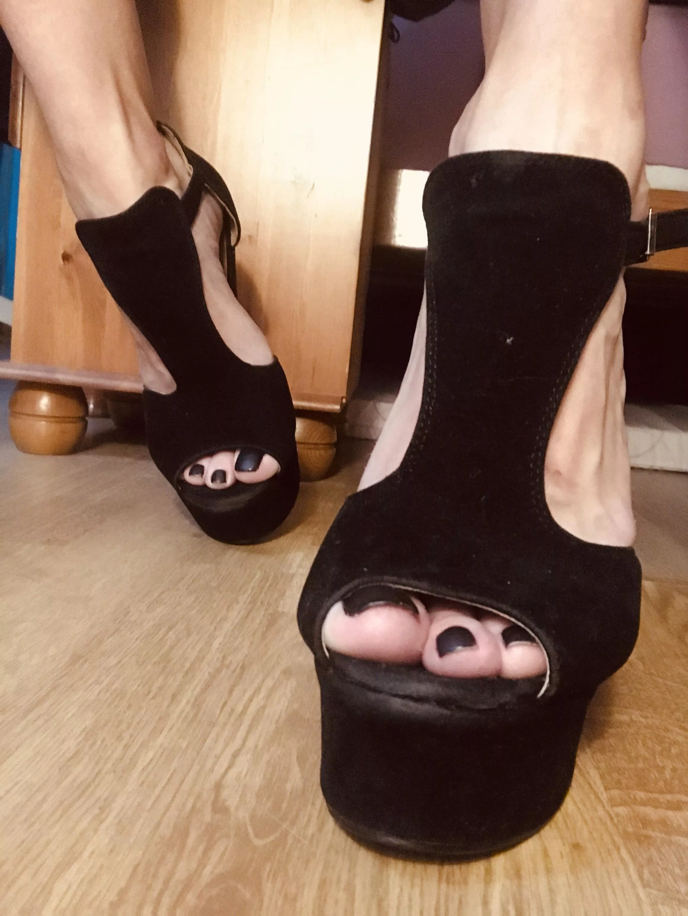 Matte black nails and black suede wedges ðŸ‘ ðŸ¥° posted by AoifeCD95