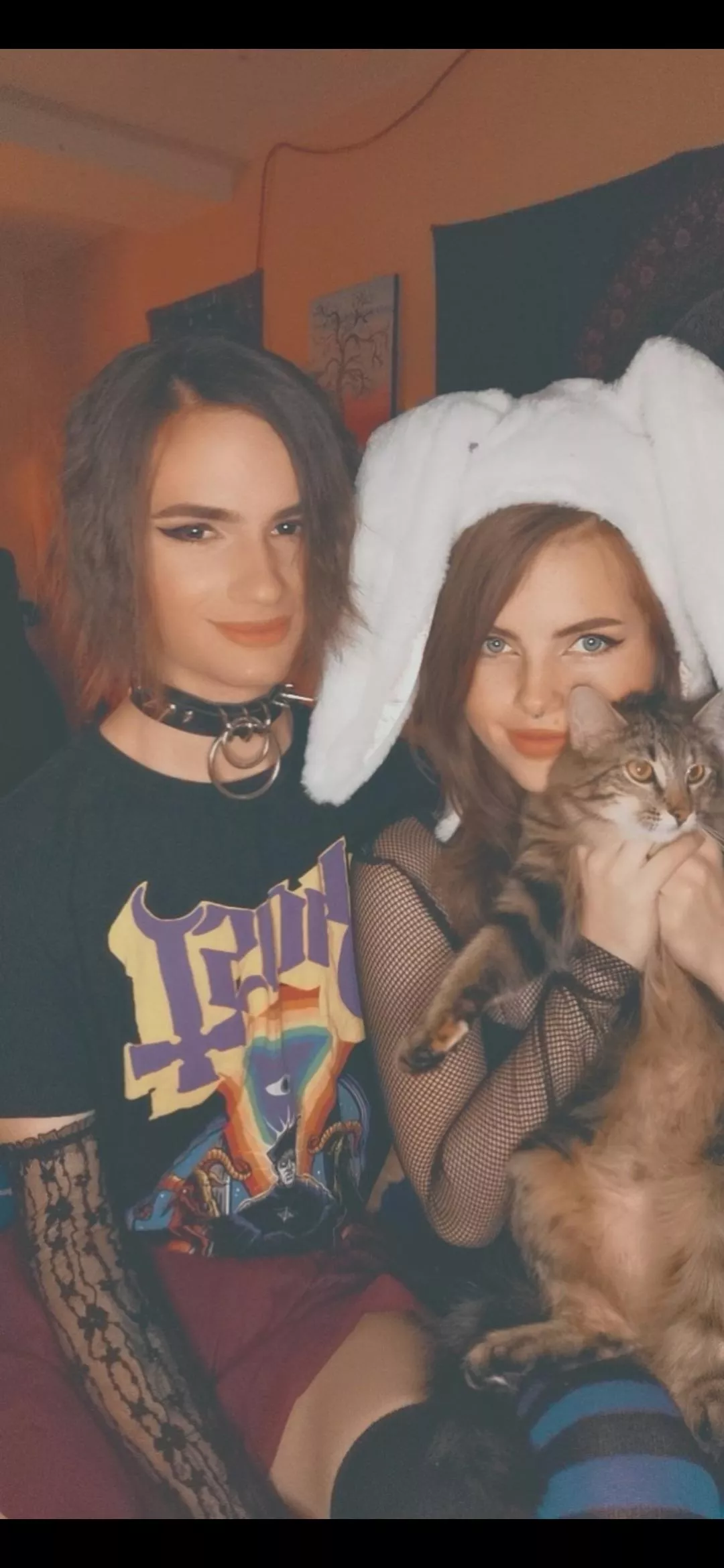 Me and my gf chilling with her cat Bingy. My gfs Reddit is gonna be in the comments, give her a follow too! posted by Cherubindrew10