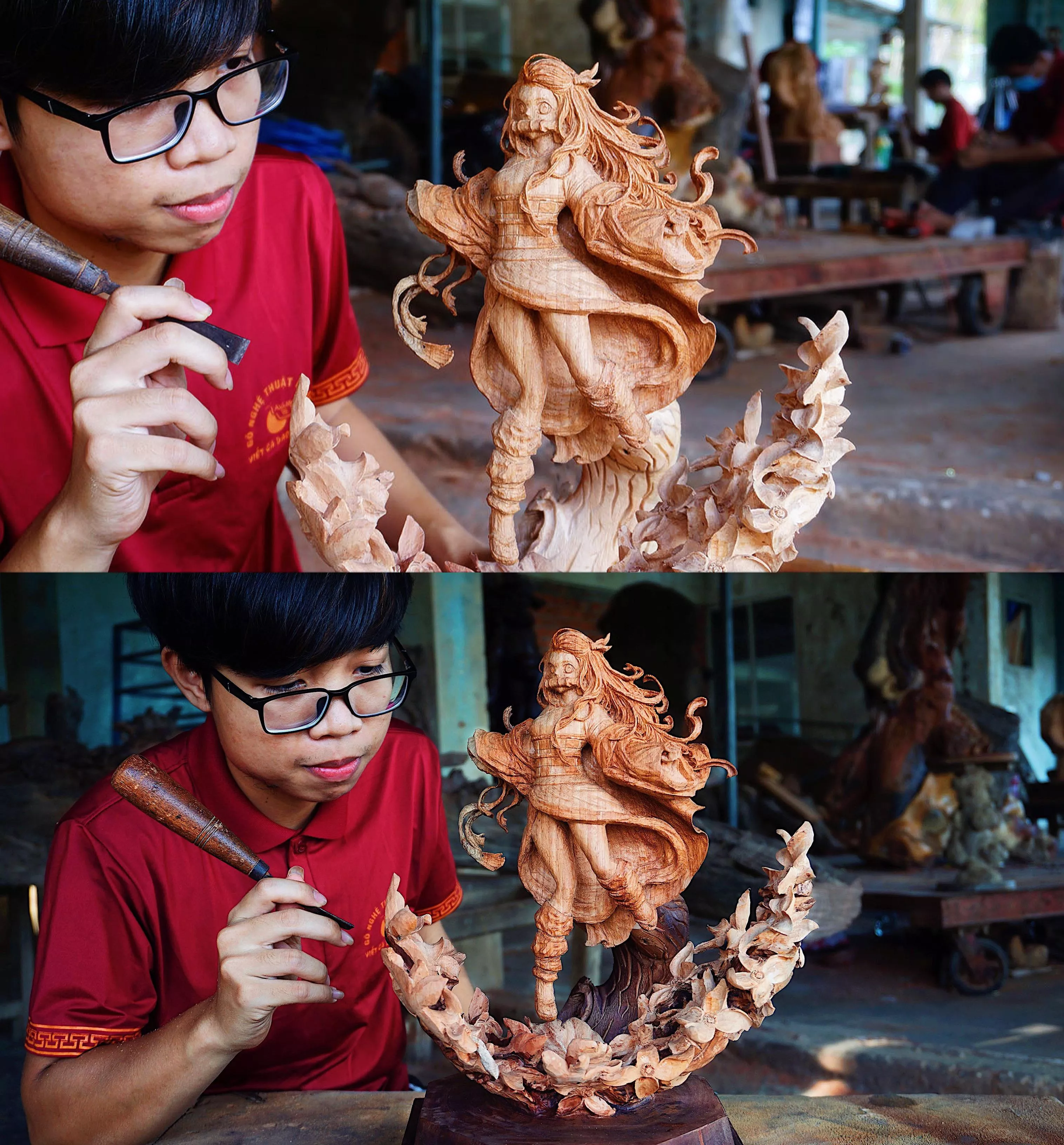 Me - Carving Nezuko out of Wood - First female character I ever made posted by DWoodartstudio