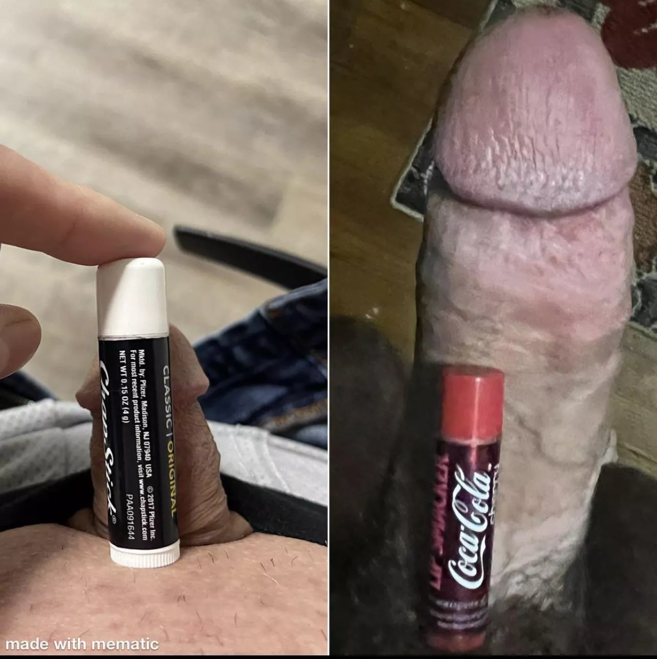 Me (left) vs r/AlfaWolfwood (right) chapstick comparison posted by No_Ant9627