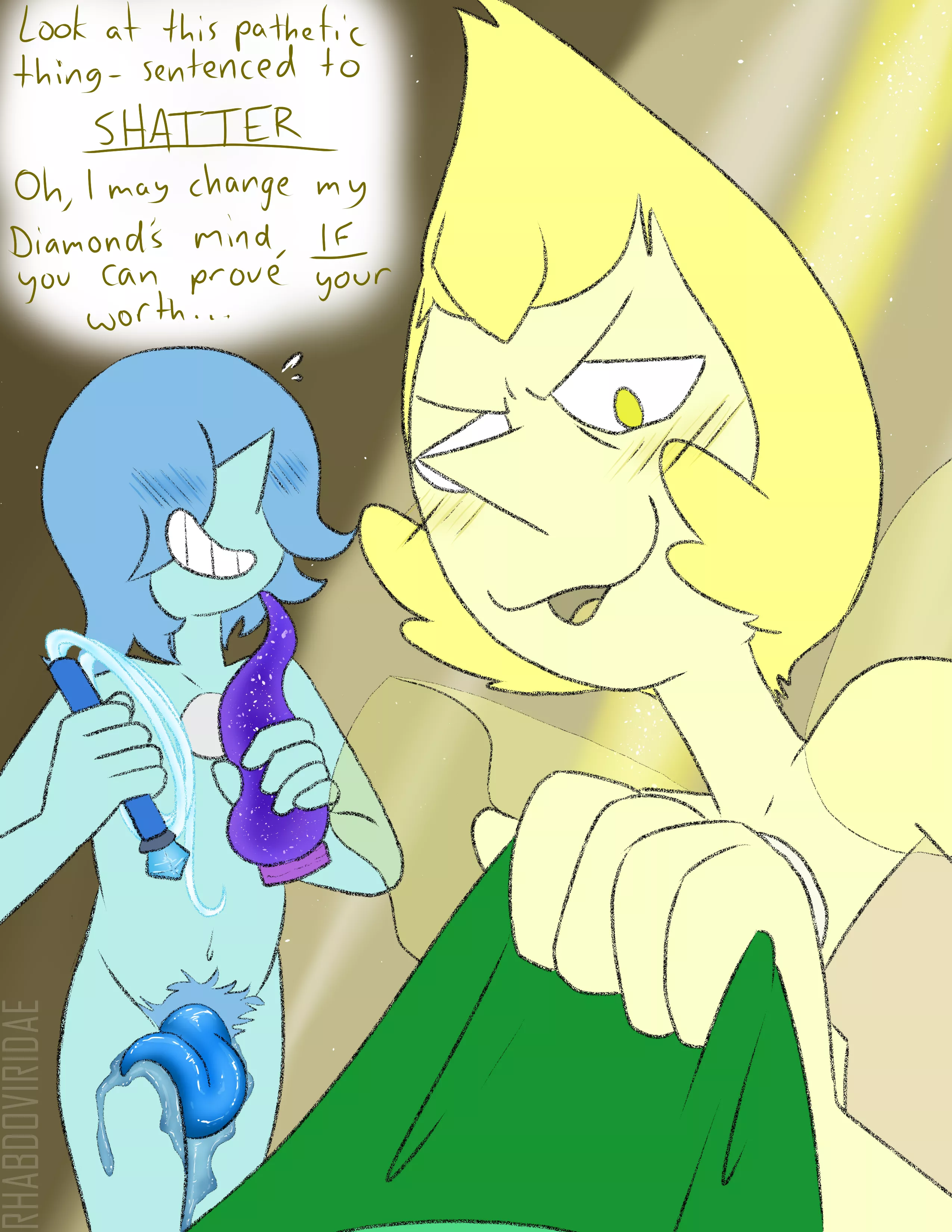 Meet Your Fate, with Yellow Pearl and Blue Pearl posted by realwolftacos