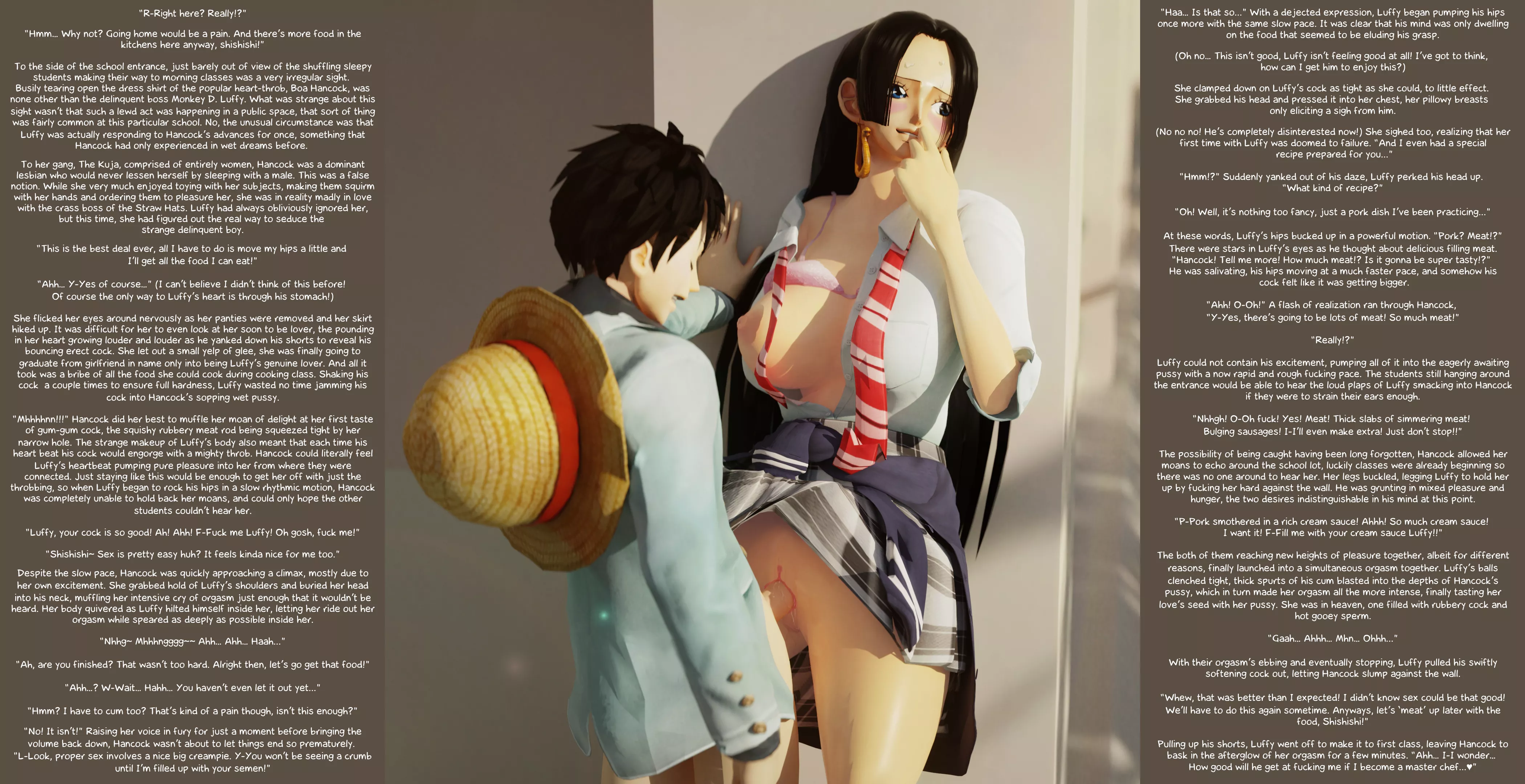 [M/F] In a One Piece school AU, Hancock has figured out that the real way to get Luffy interested in her, is if she bribes him with food [Vanilla][Artist:Naanbeat] posted by Erelzen