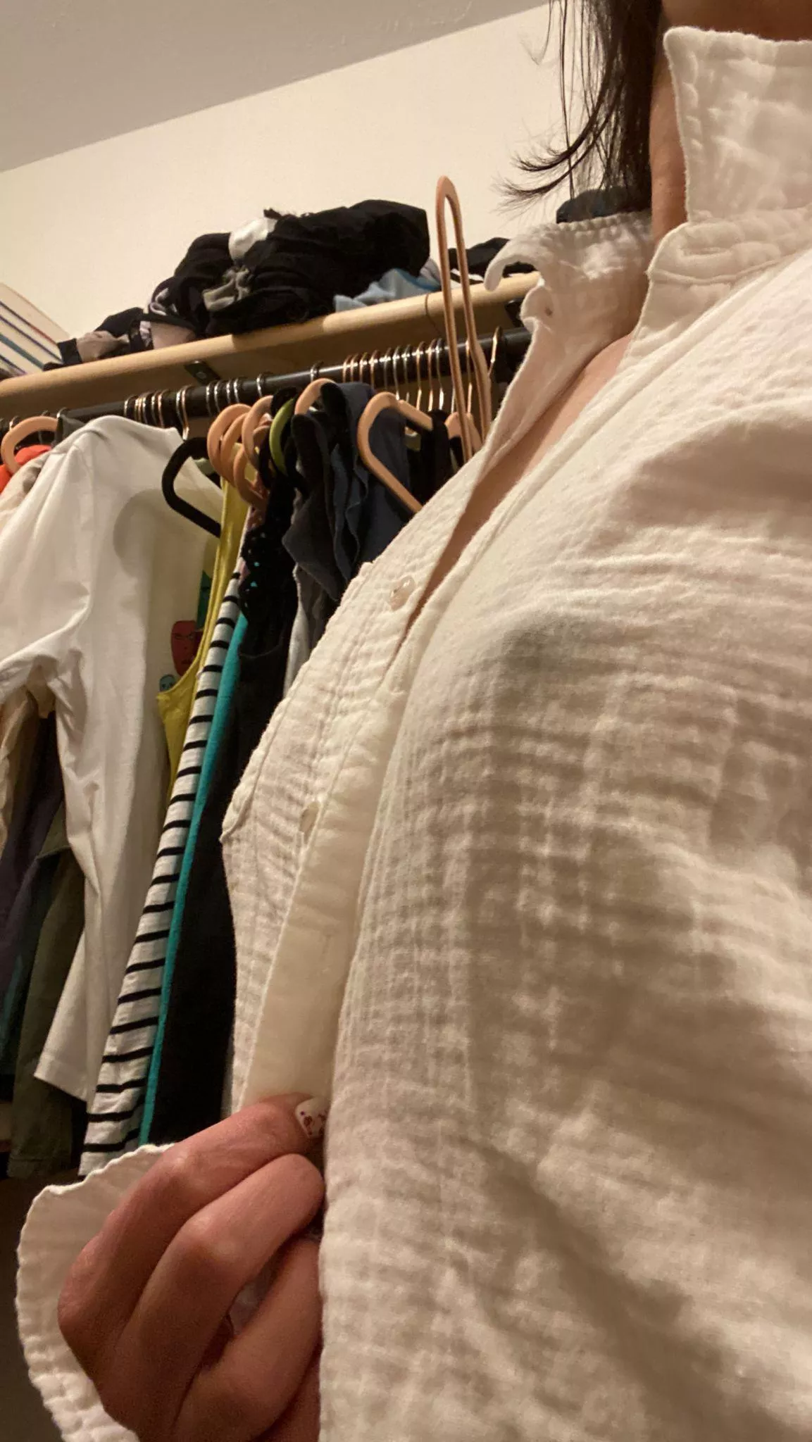 Modeling different work options for going braless. posted by HuckinForny