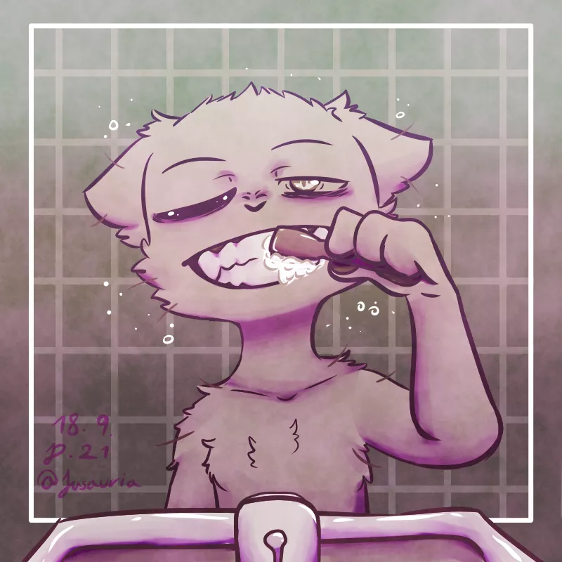 Morning Routine (art by me.) posted by jusauria_0948