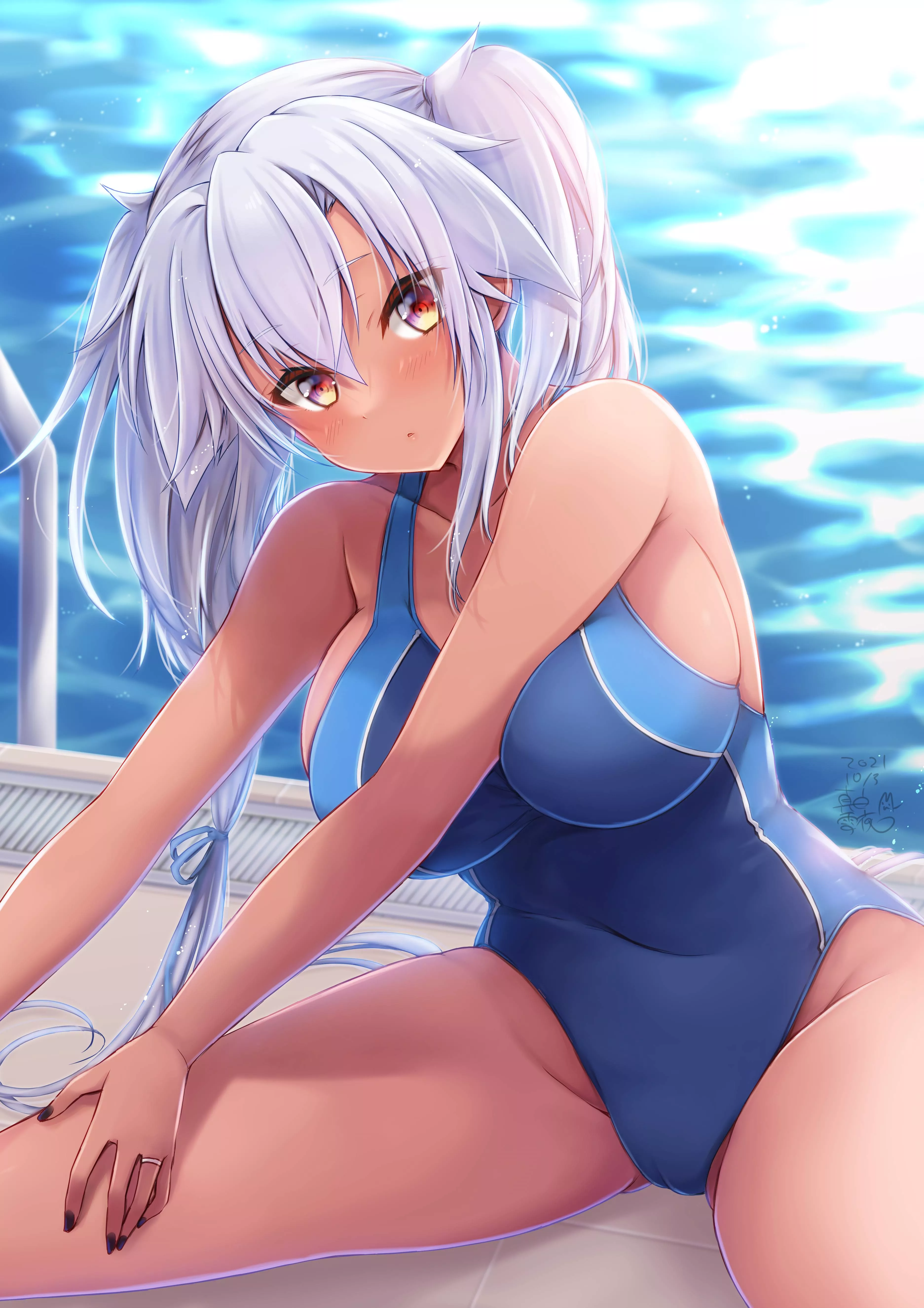 Musashi Swimsuit Stretches' (Mashiro Yukiya) [Kantai Collection] posted by sequence_string