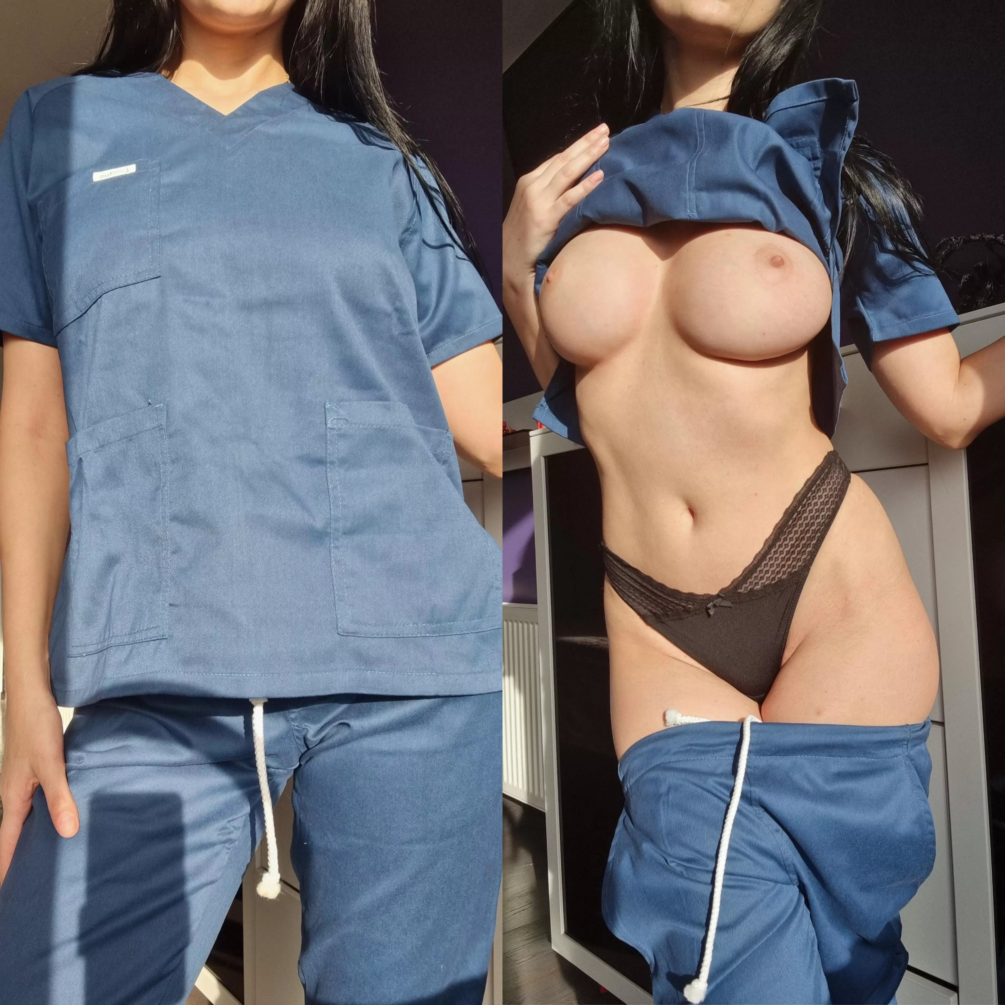 My boobs are not huge but my scrubs make them look non existent...maybe I should wear a bra? posted by atomicbrunette18