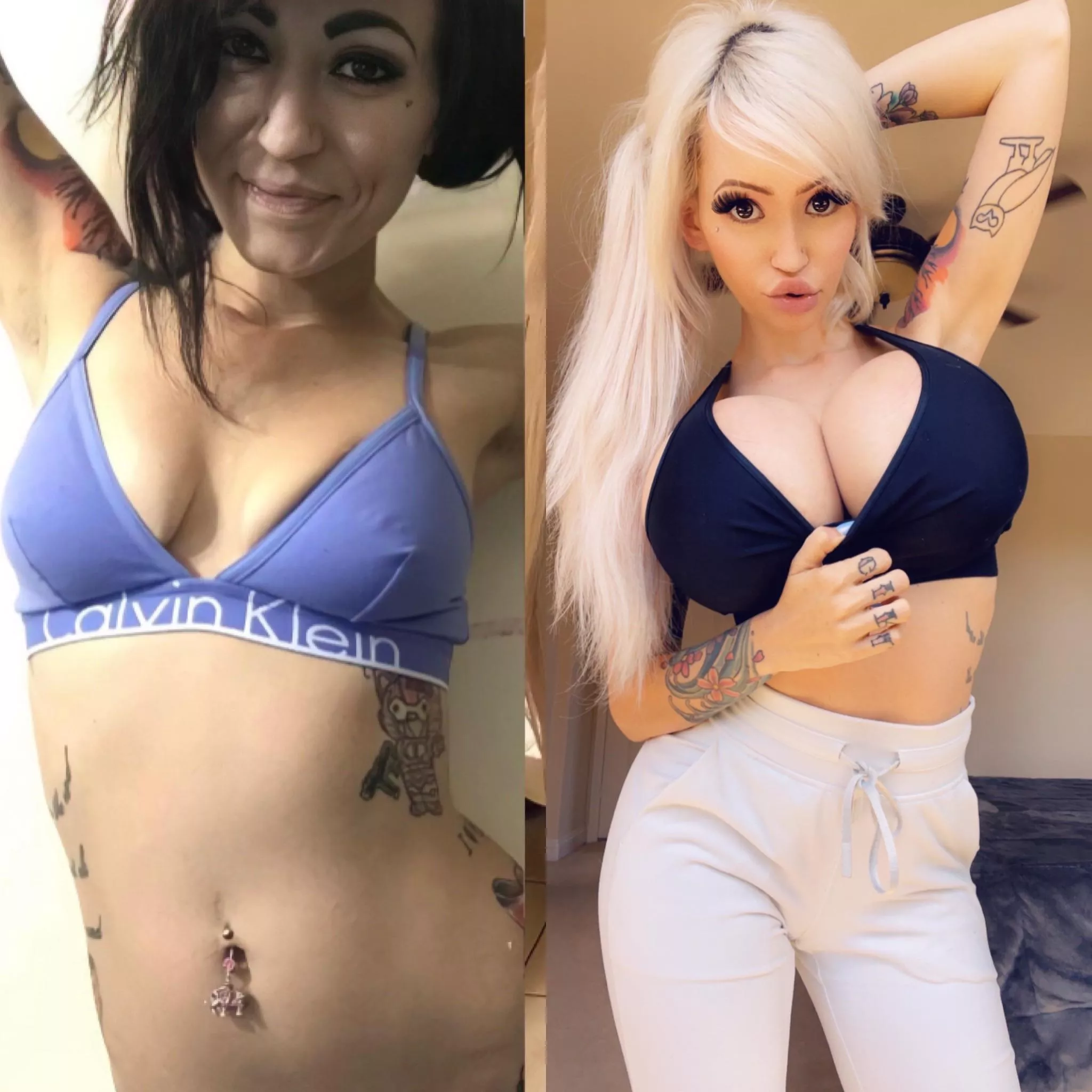 My boobs looked extra amazing today so I had to post a side by side of the old me + current me because…. Wow😍 posted by BabyGirlBella33