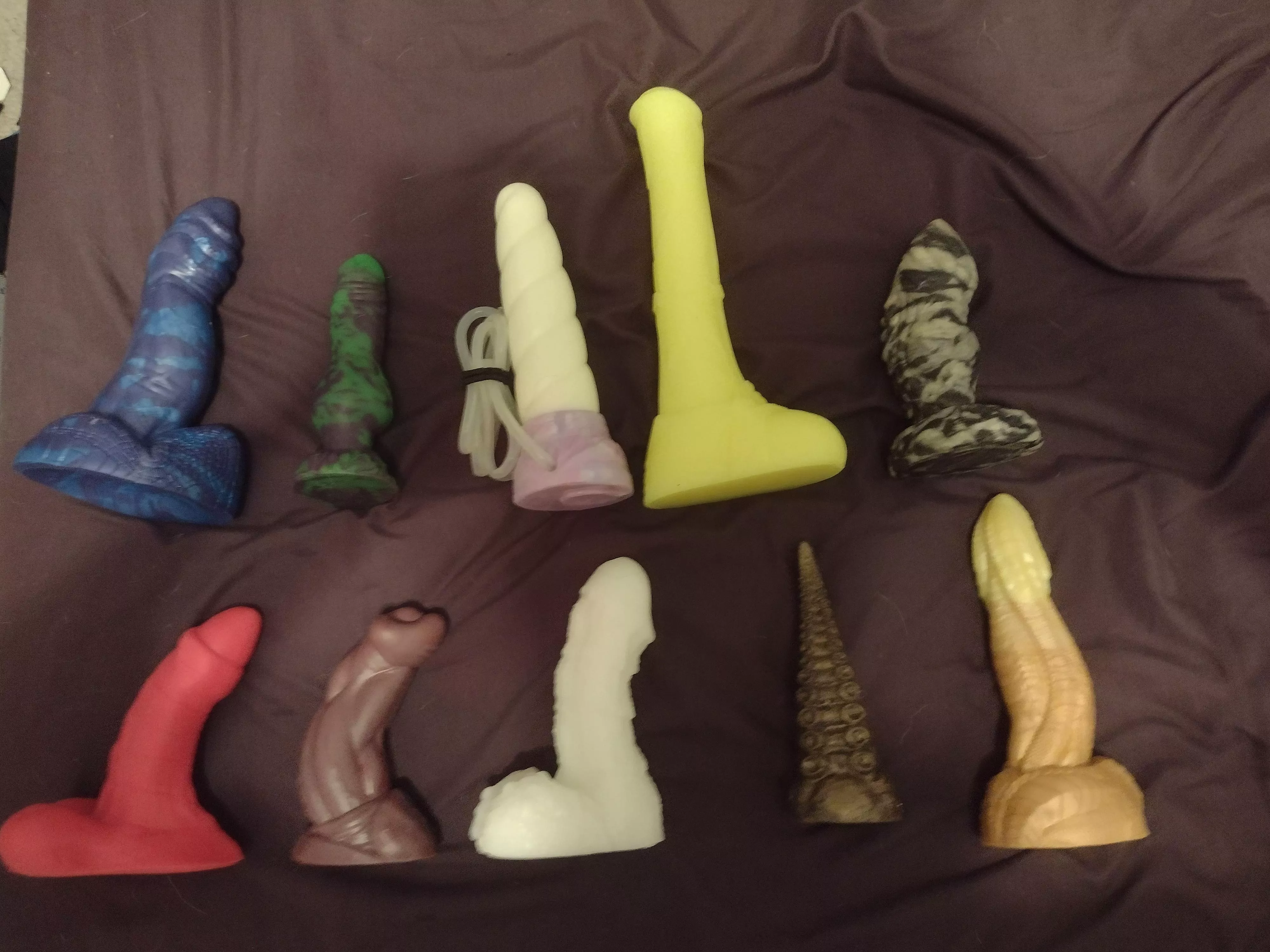 My current toy collection! Been collecting my Bad Dragons since July 29th 2021, and waiting for a Snowball in the mail! Any recommendations for a girl who likes girth to add to my collection? posted by Tea38514