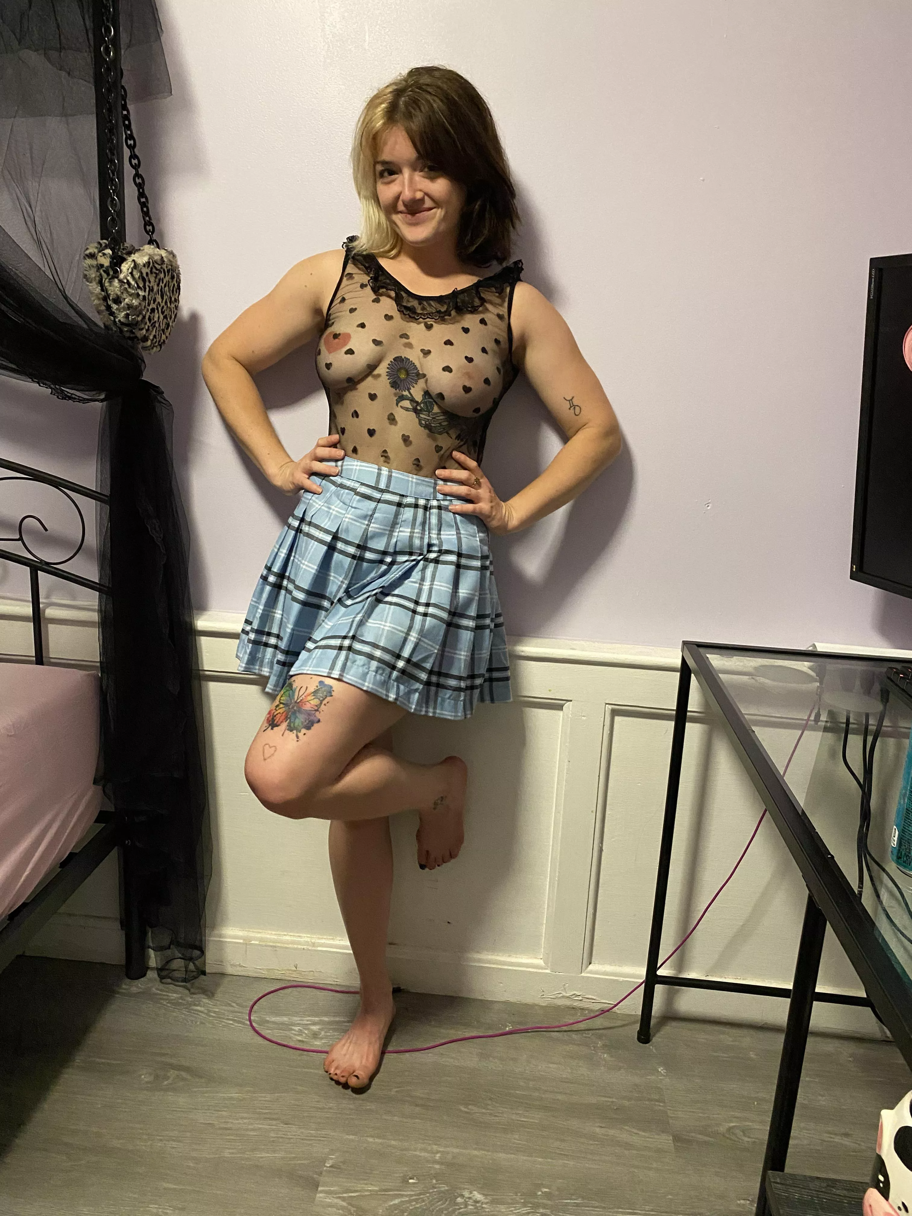 My cute outfit picked by daddy!!!! Do you love it with my little schoolgirl skirt ðŸ˜ðŸ˜ posted by 666daddyskitten