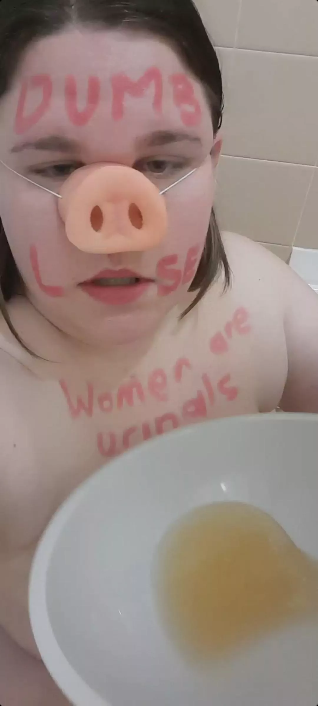 My fat pig slave displaying her yellow piss posted by DanthemadV5