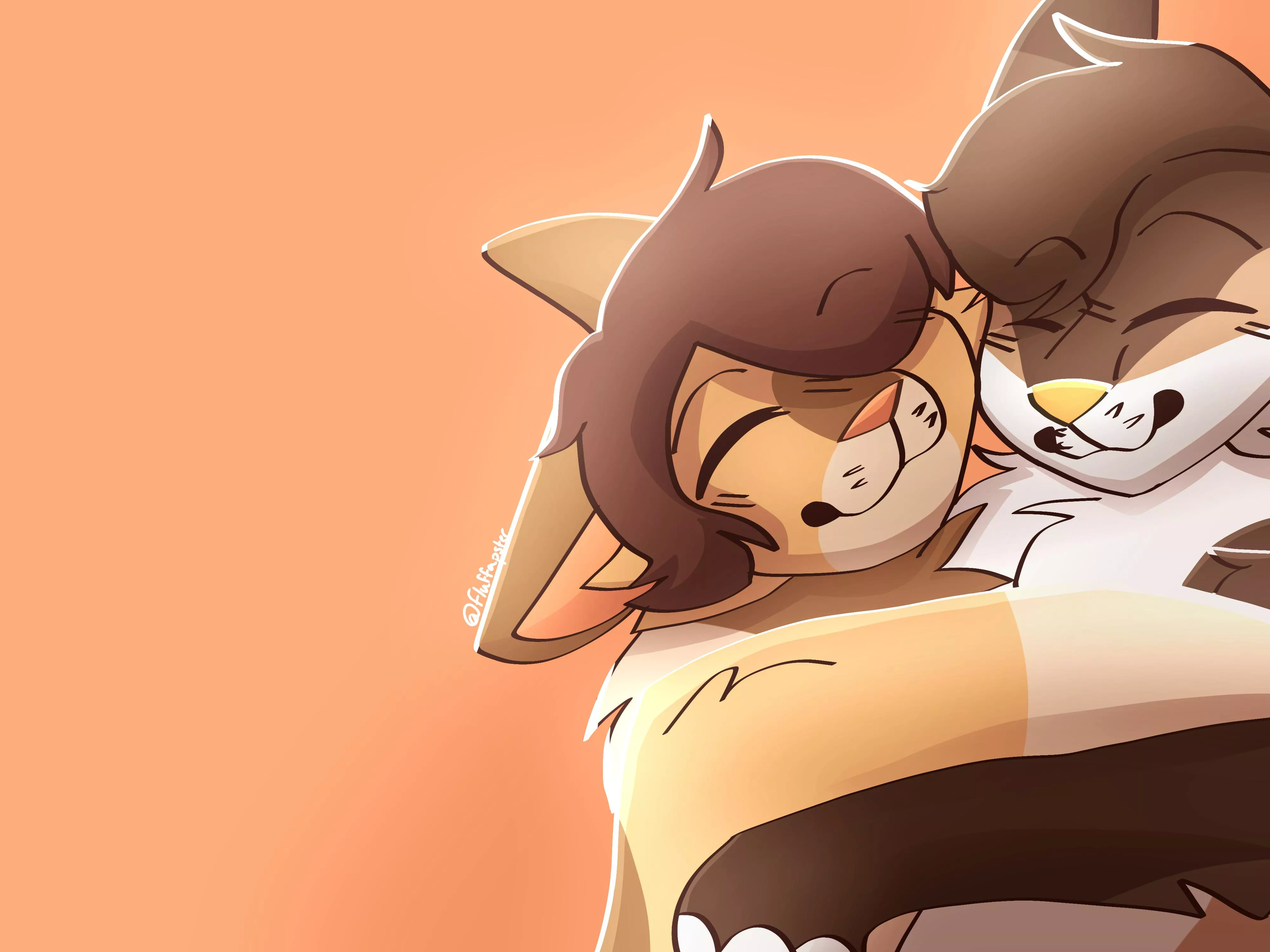 My friend recently made themself a new fursona so I drew mine and their’s hugging each other!^^ posted by Dorki_is_not_a_furry