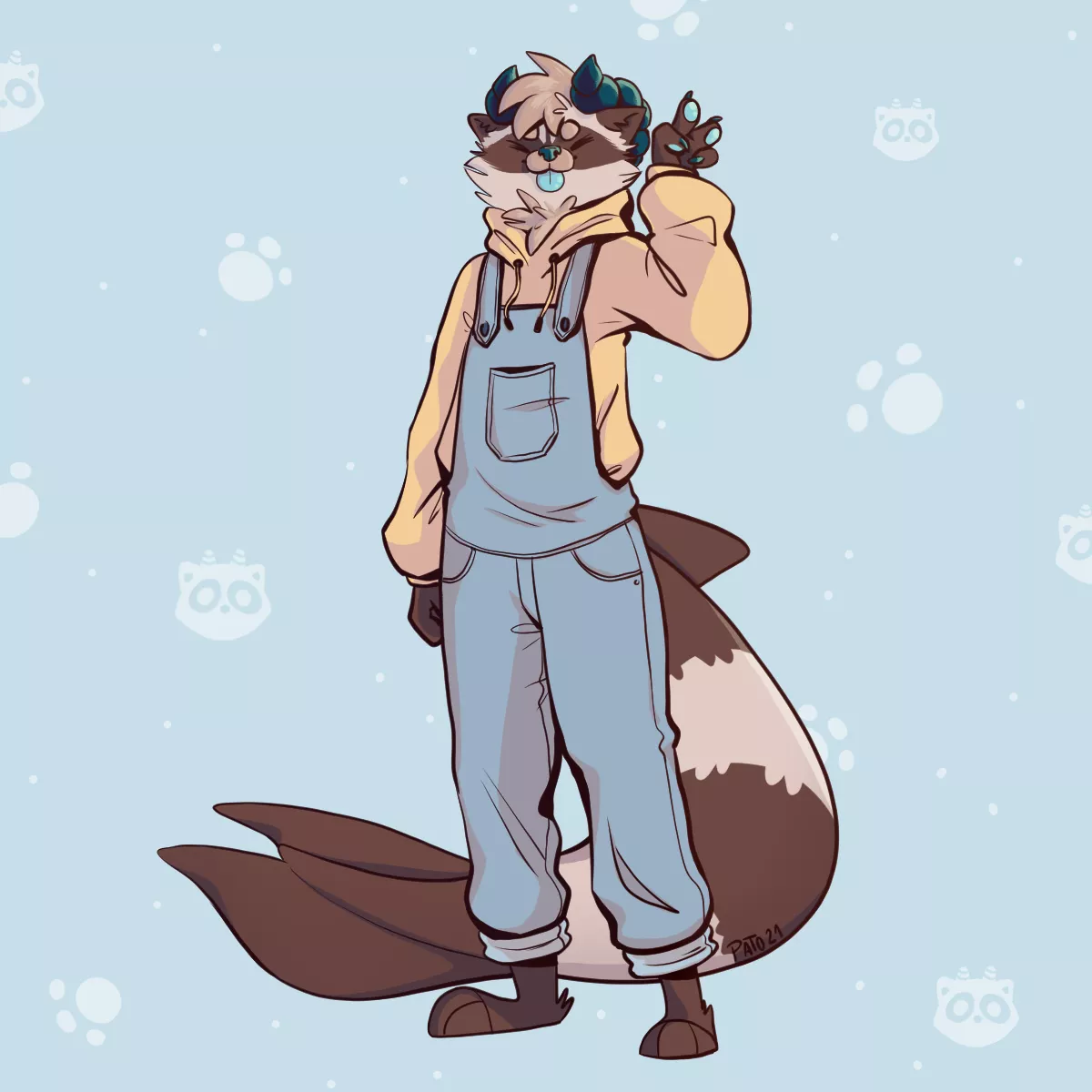 My fursona in overalls! (By me: pat0draws) posted by DuckCrafts