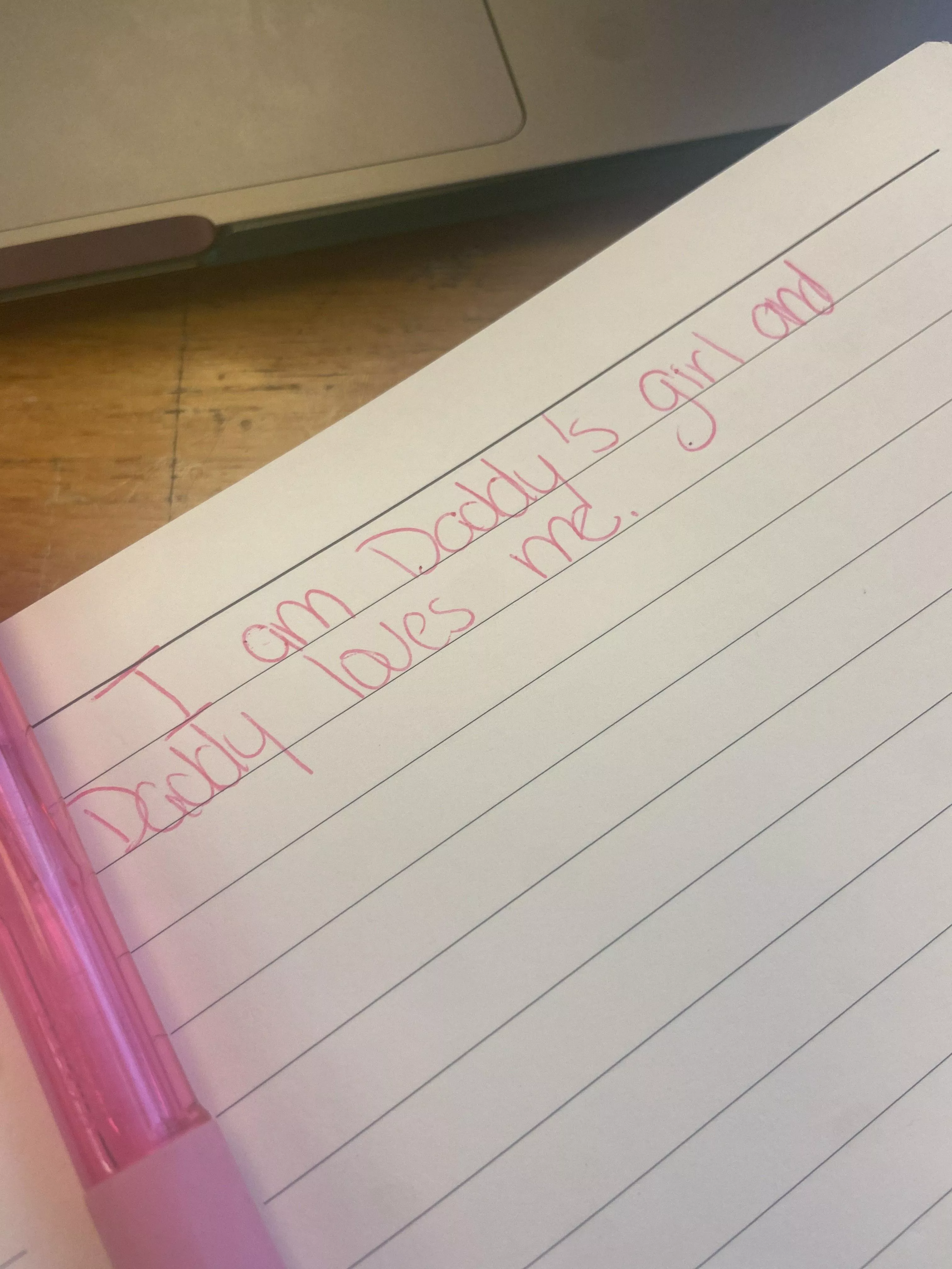 My honey has to be a big girl all day, so I had her write a little affirmation in her Daddy Diary, which she brought with her to class. She’s a good girl! posted by CheckMate1974