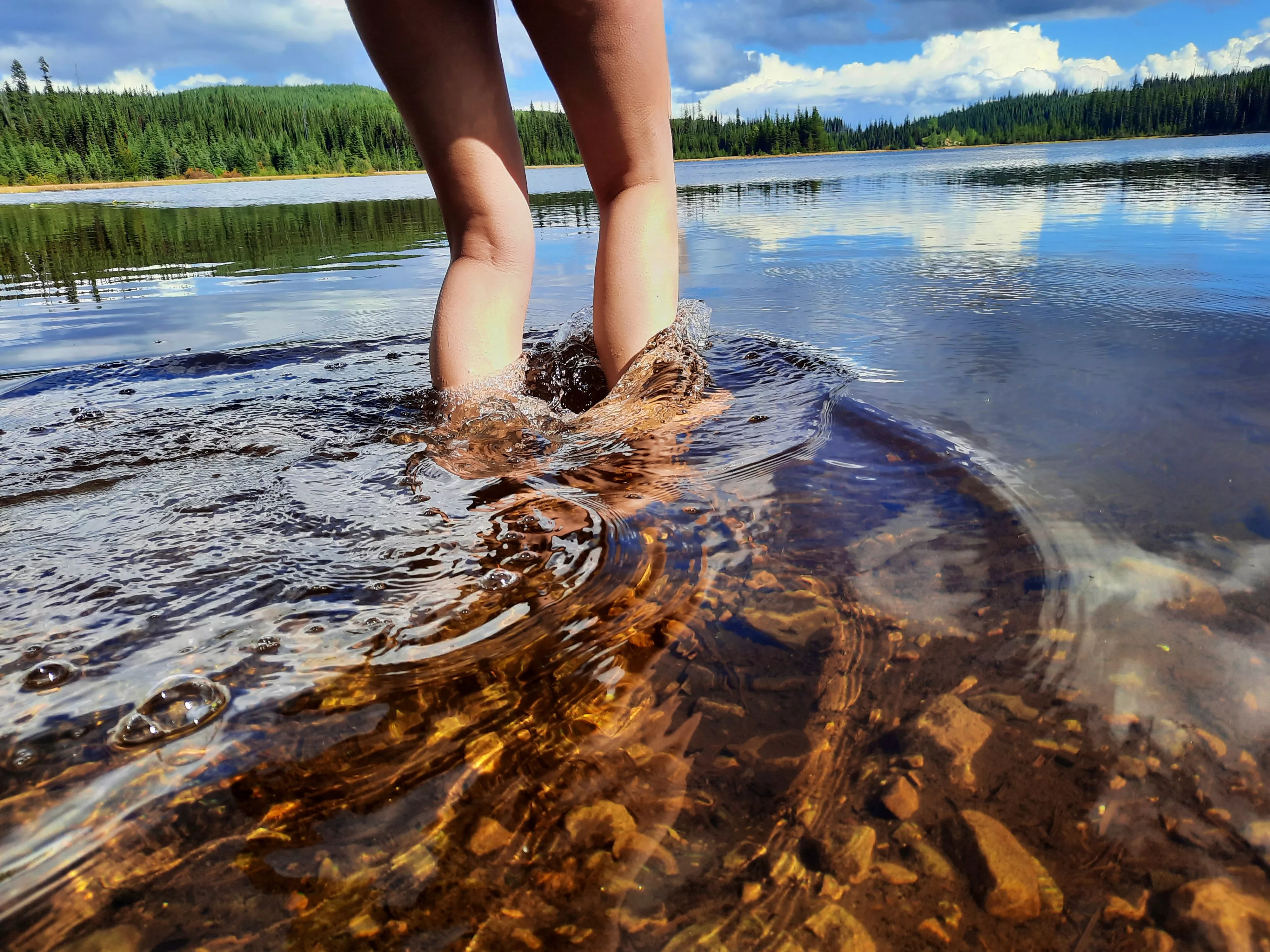 My legs about to go for a skinny dip in mountain lake posted by LilahRose99