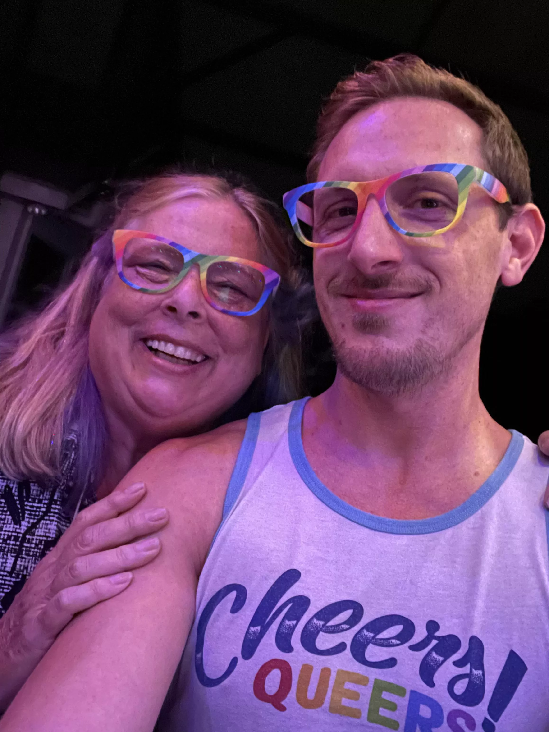 My mom and I sporting our Pride glasses! My mom wishes everyone a happy Pride and gives you all mom hugs! posted by adamiconography